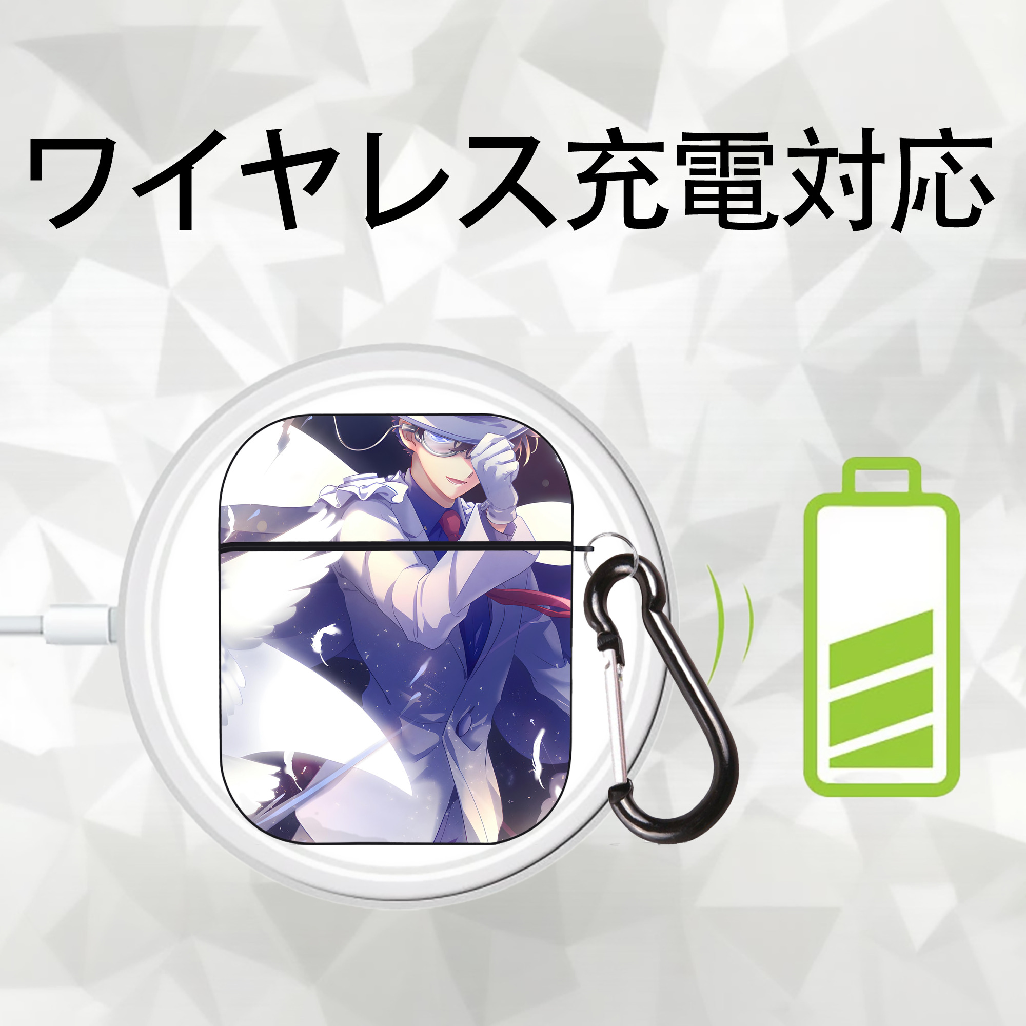 名探偵コナン Detective Conan AirPods 第2世代保護ケース ハードシェル ブラック 耐衝撃・防指紋・カラビナ付き