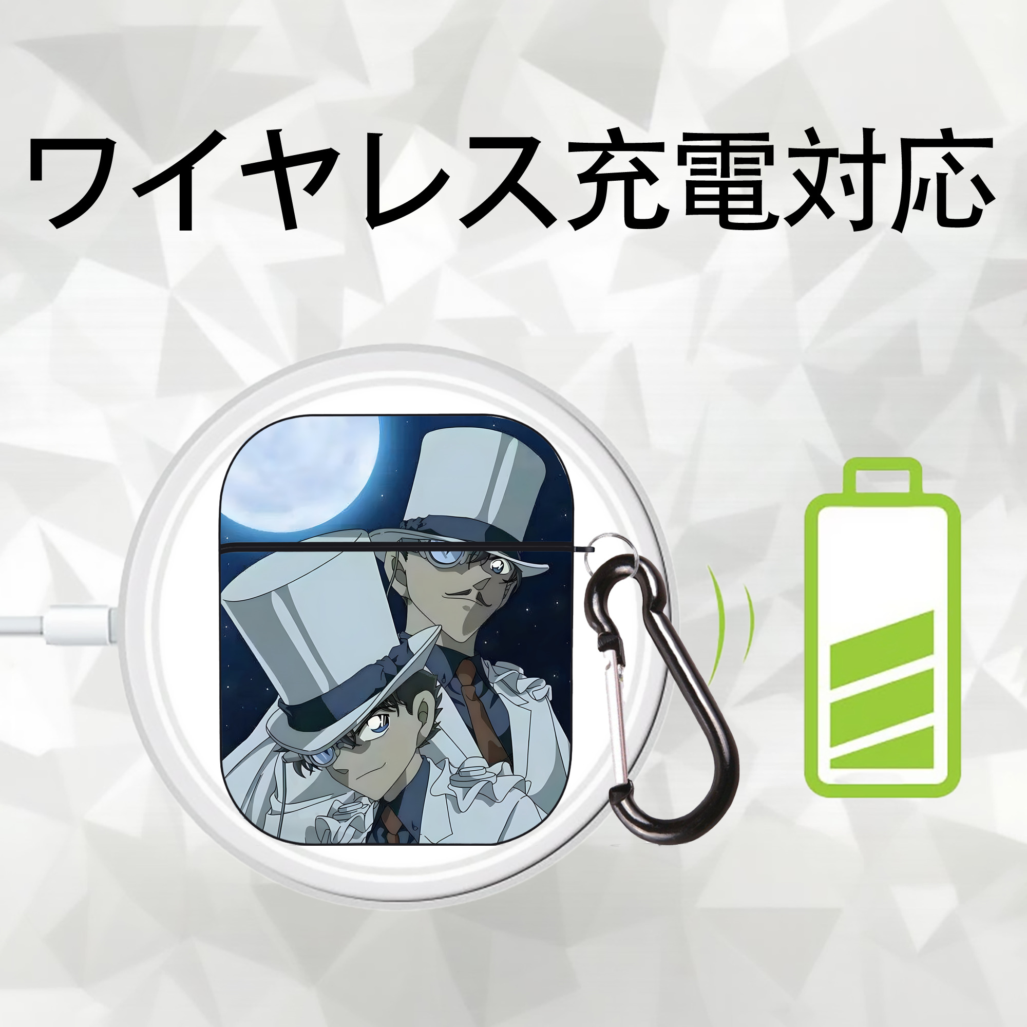名探偵コナン Detective Conan AirPods 第2世代保護ケース ハードシェル ブラック 耐衝撃・防指紋・カラビナ付き