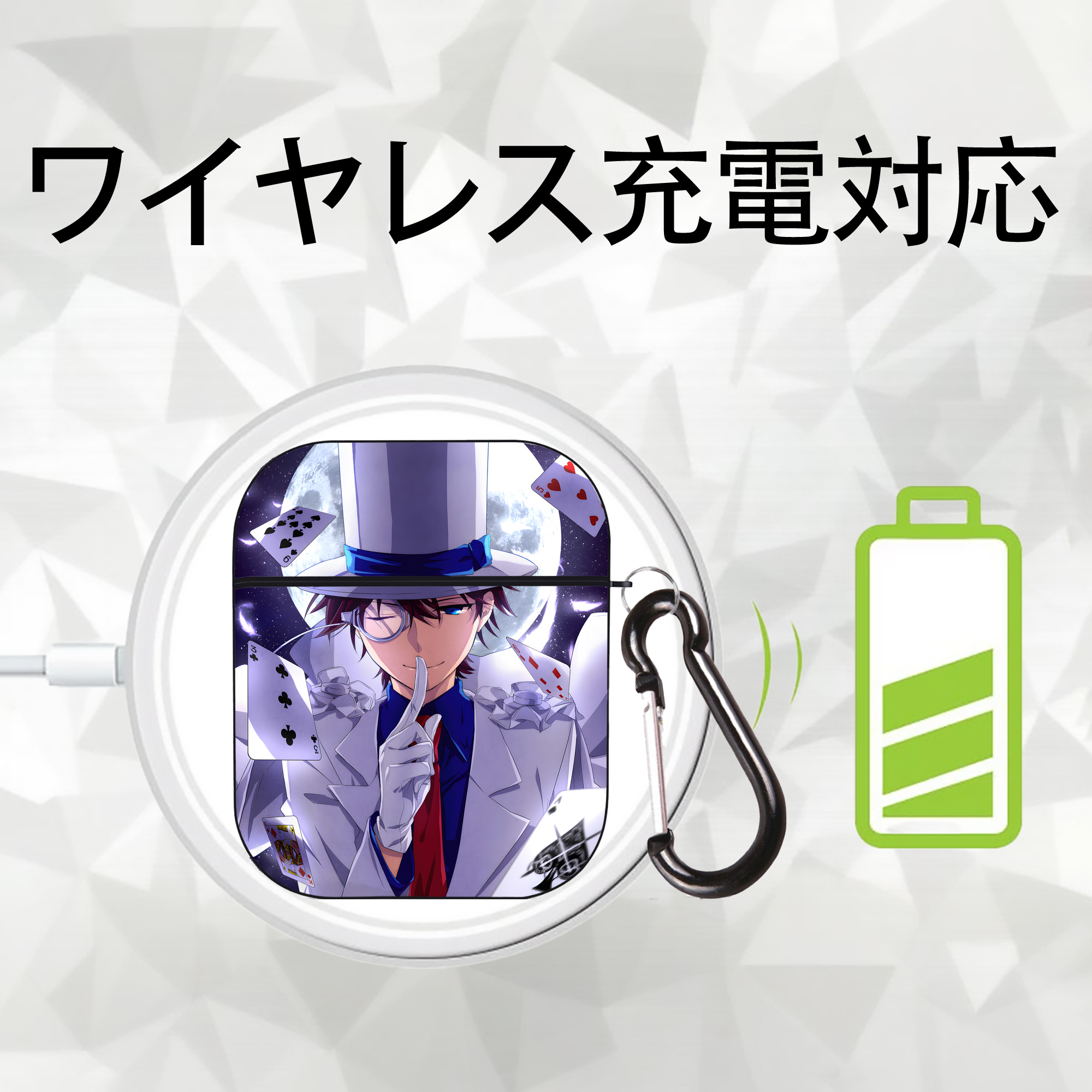 名探偵コナン Detective Conan AirPods 第2世代保護ケース ハードシェル ブラック 耐衝撃・防指紋・カラビナ付き