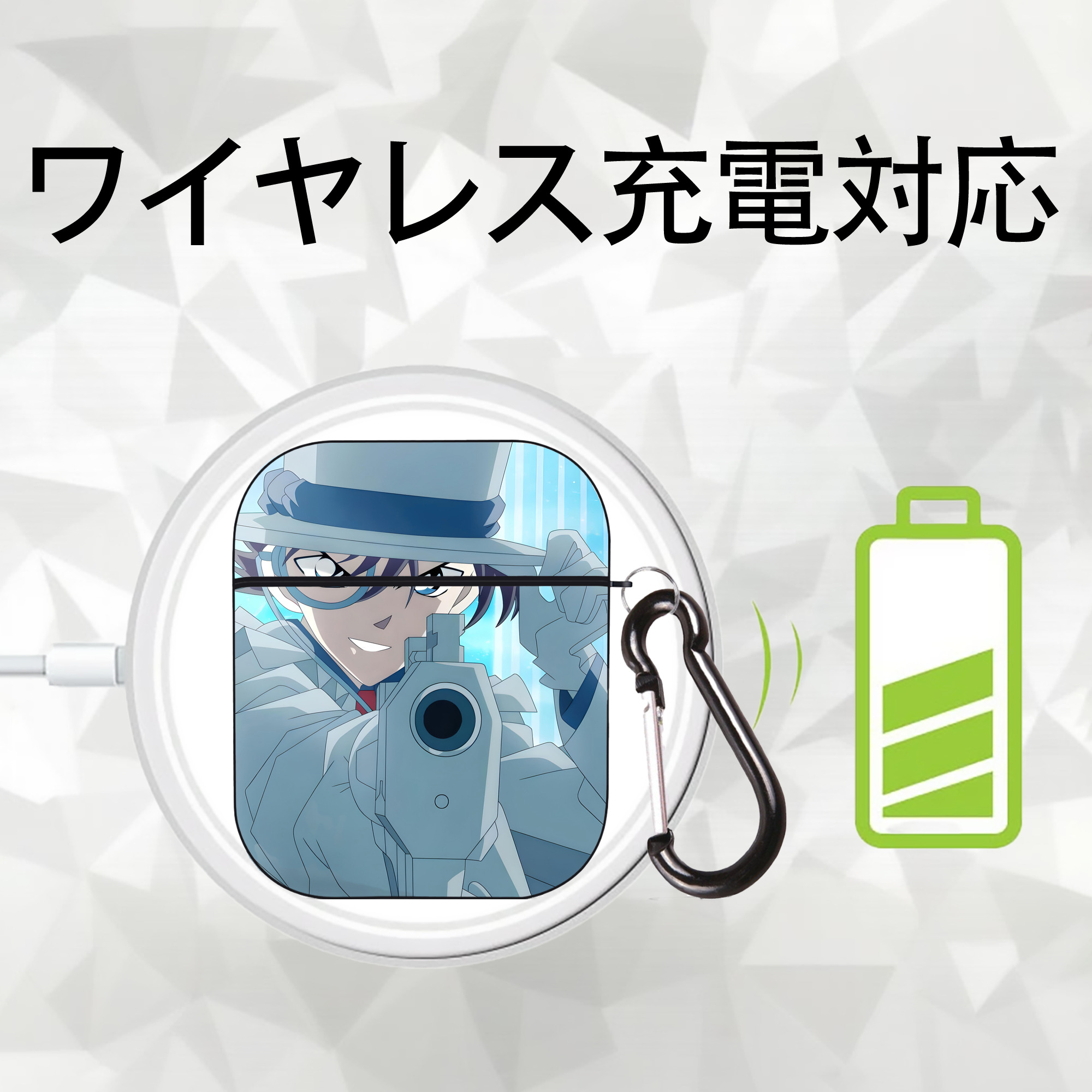 名探偵コナン Detective Conan AirPods 第2世代保護ケース ハードシェル ブラック 耐衝撃・防指紋・カラビナ付き