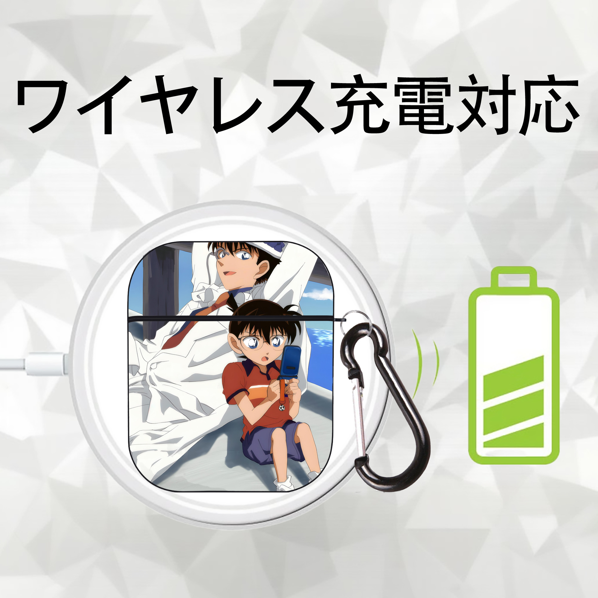 名探偵コナン Detective Conan AirPods 第2世代保護ケース ハードシェル ブラック 耐衝撃・防指紋・カラビナ付き