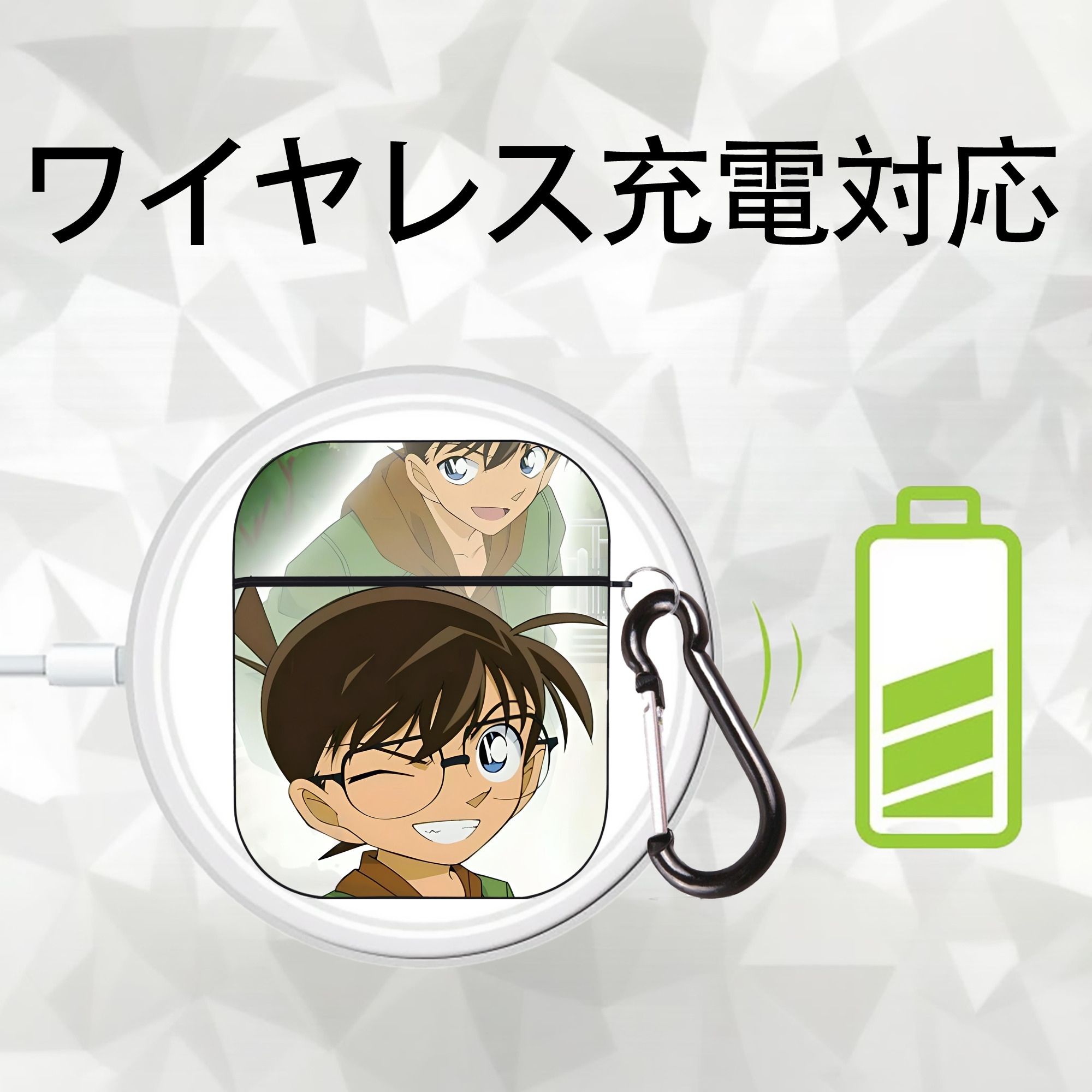 名探偵コナン Detective Conan AirPods 第2世代保護ケース ハードシェル ブラック 耐衝撃・防指紋・カラビナ付き