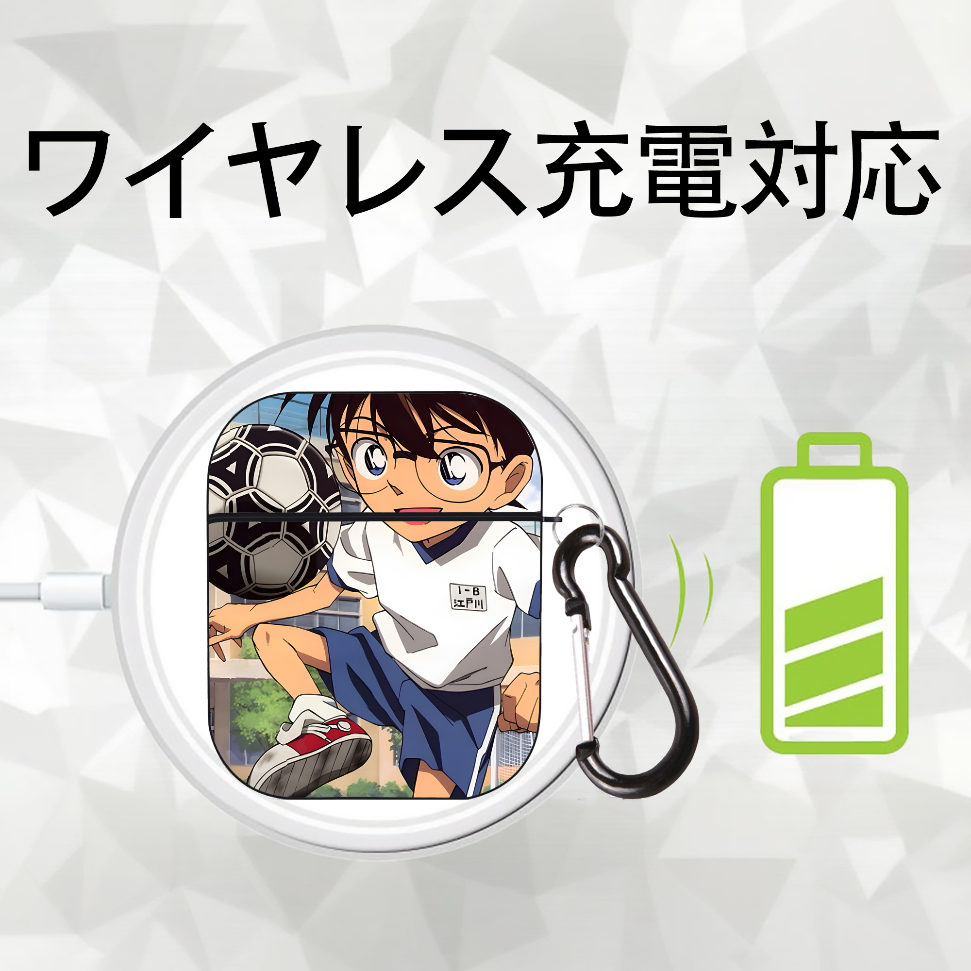 名探偵コナン Detective Conan AirPods 第2世代保護ケース ハードシェル ブラック 耐衝撃・防指紋・カラビナ付き