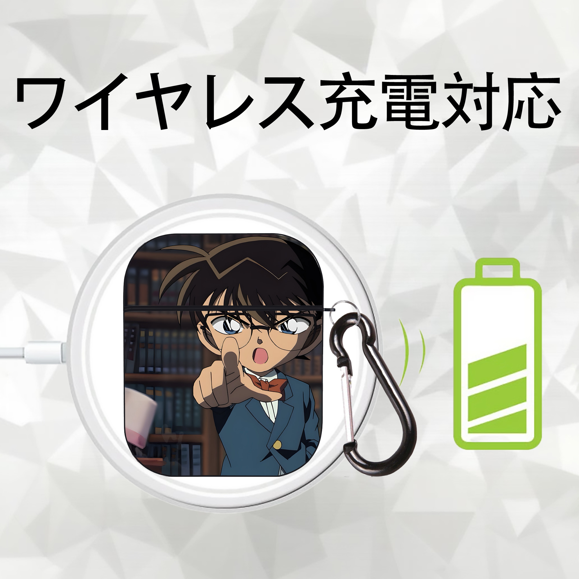 名探偵コナン Detective Conan AirPods 第2世代保護ケース ハードシェル ブラック 耐衝撃・防指紋・カラビナ付き