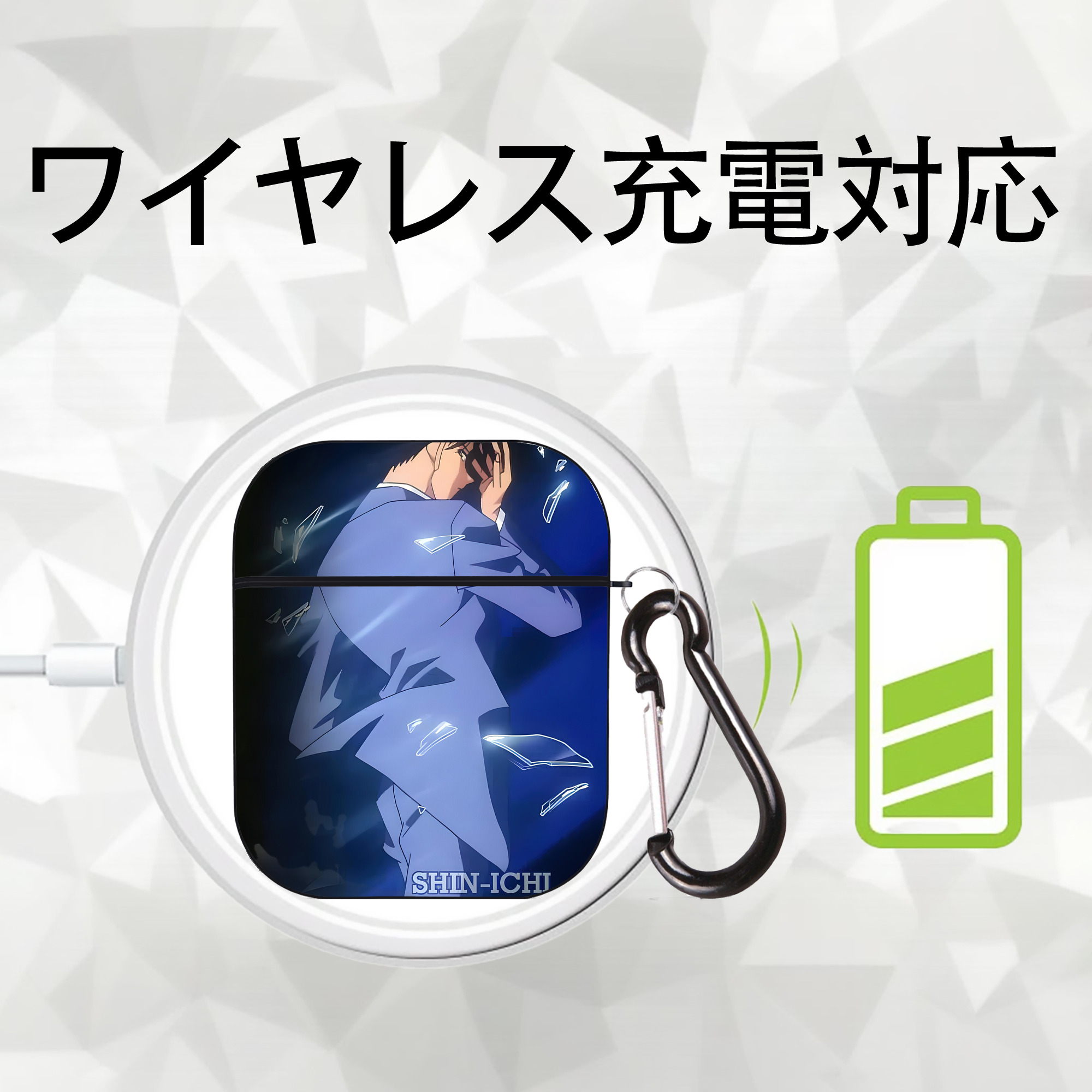 名探偵コナン Detective Conan AirPods 第2世代保護ケース ハードシェル ブラック 耐衝撃・防指紋・カラビナ付き