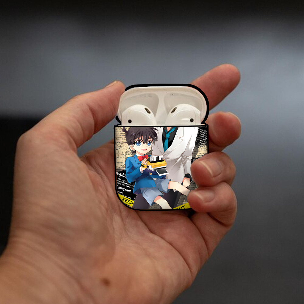 名探偵コナン Detective Conan AirPods 第2世代保護ケース ハードシェル ブラック 耐衝撃・防指紋・カラビナ付き