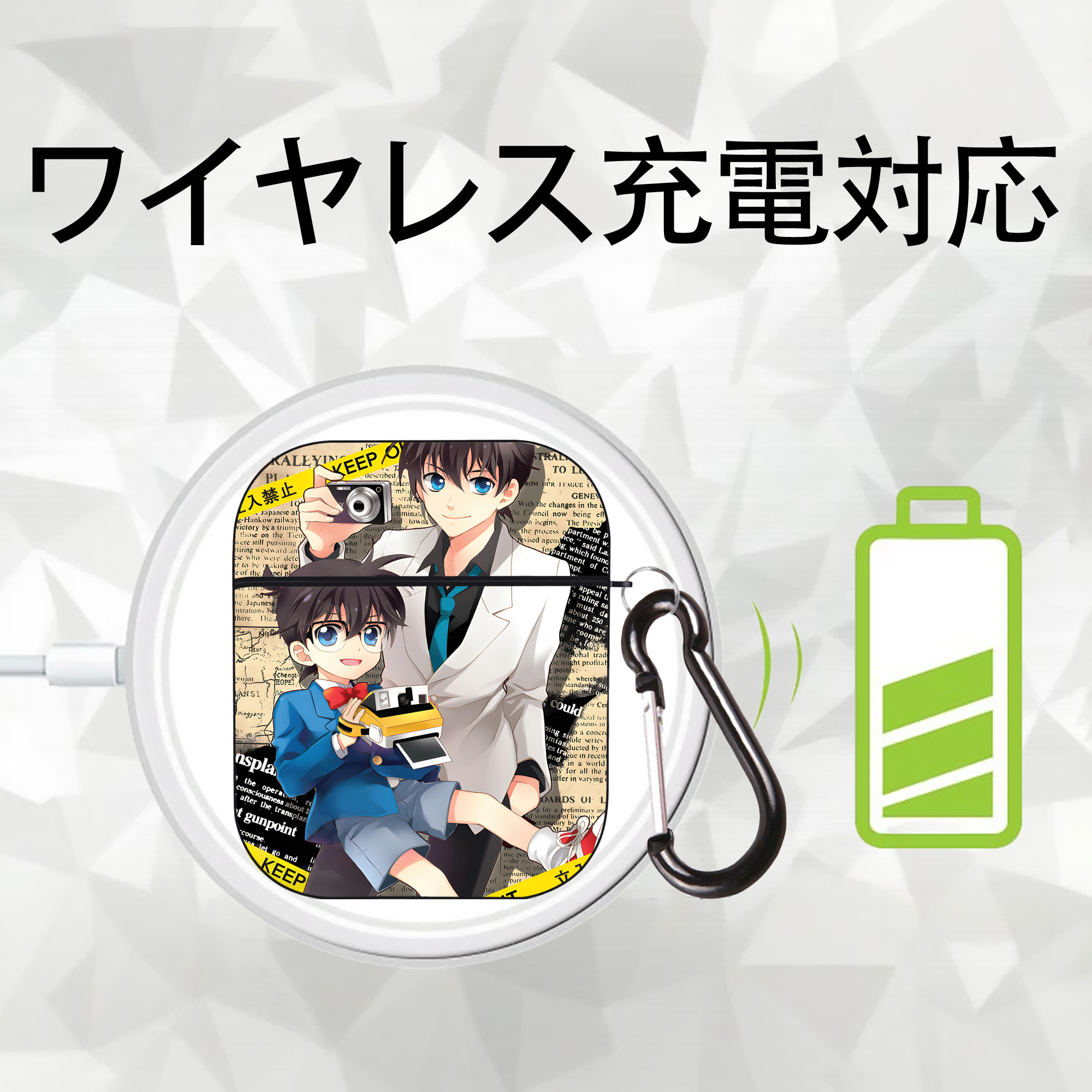 名探偵コナン Detective Conan AirPods 第2世代保護ケース ハードシェル ブラック 耐衝撃・防指紋・カラビナ付き