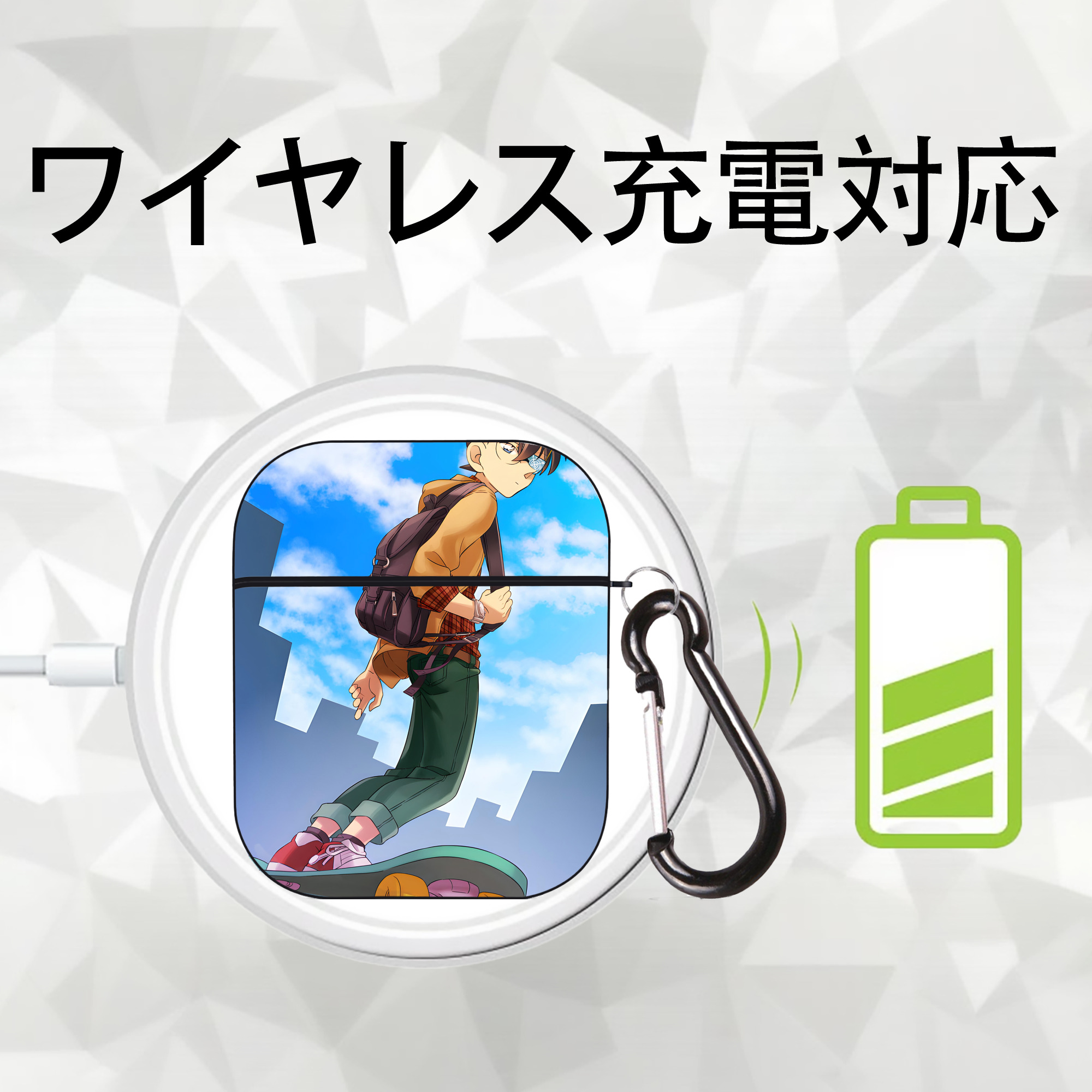 名探偵コナン Detective Conan AirPods 第2世代保護ケース ハードシェル ブラック 耐衝撃・防指紋・カラビナ付き