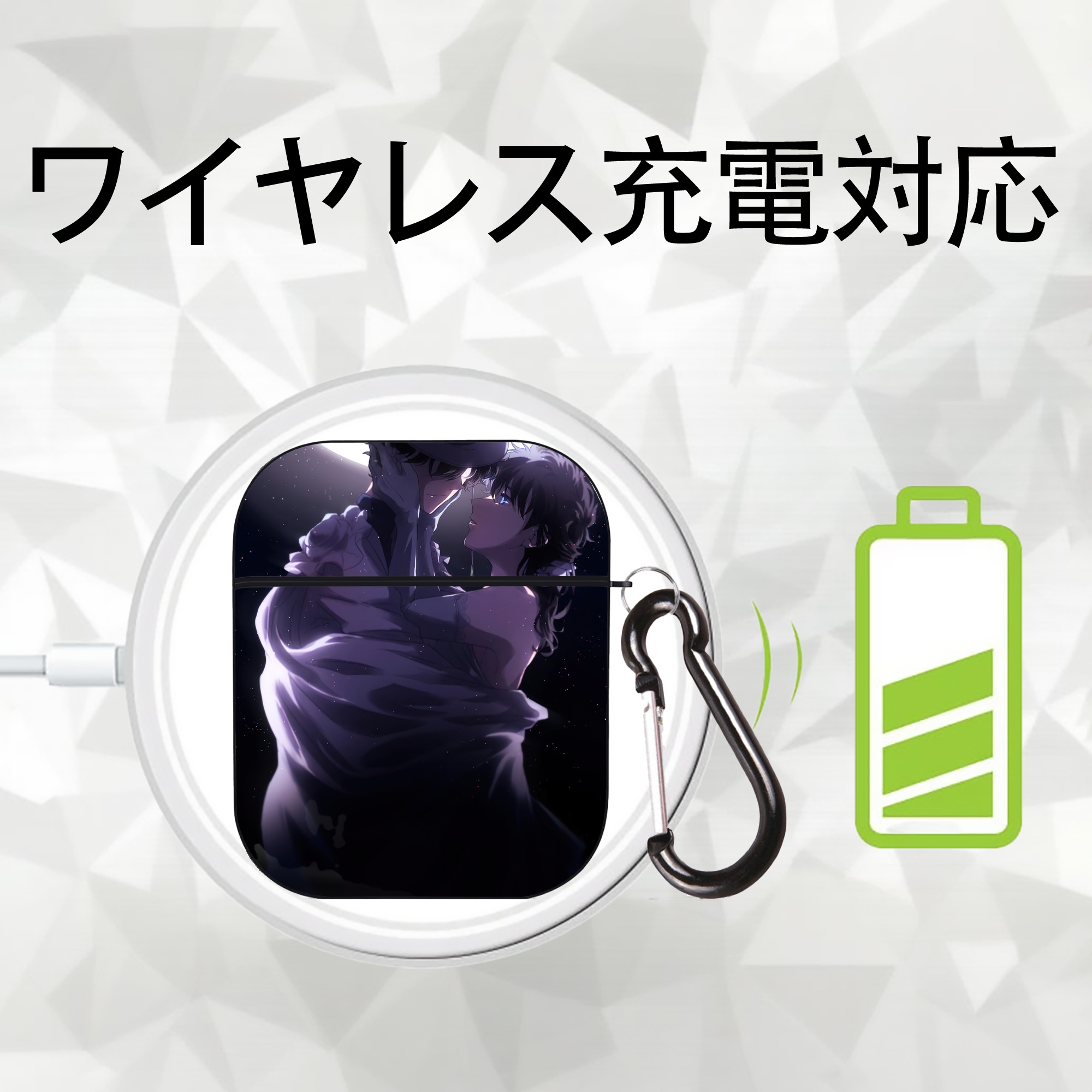 名探偵コナン Detective Conan AirPods 第2世代保護ケース ハードシェル ブラック 耐衝撃・防指紋・カラビナ付き