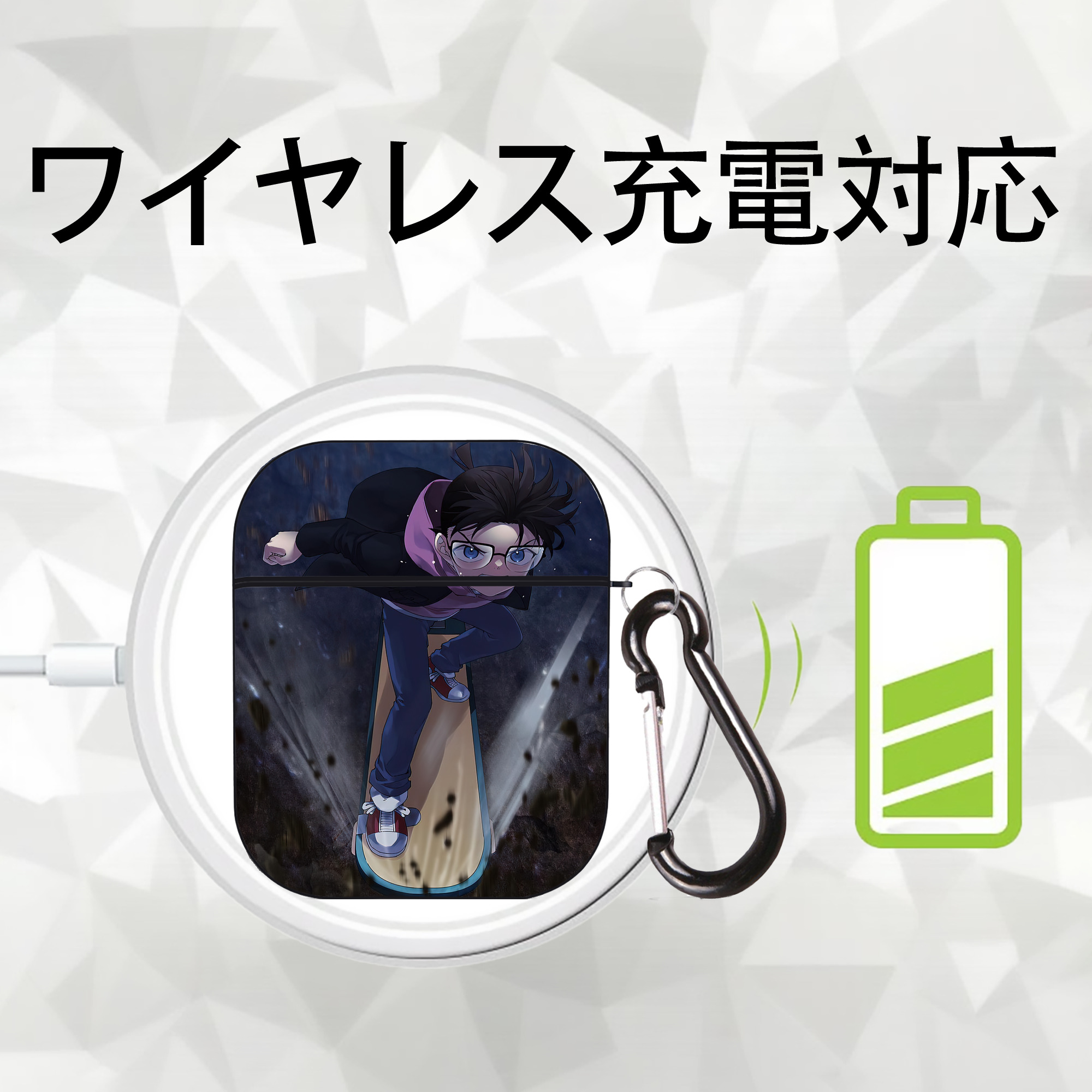 名探偵コナン Detective Conan AirPods 第2世代保護ケース ハードシェル ブラック 耐衝撃・防指紋・カラビナ付き