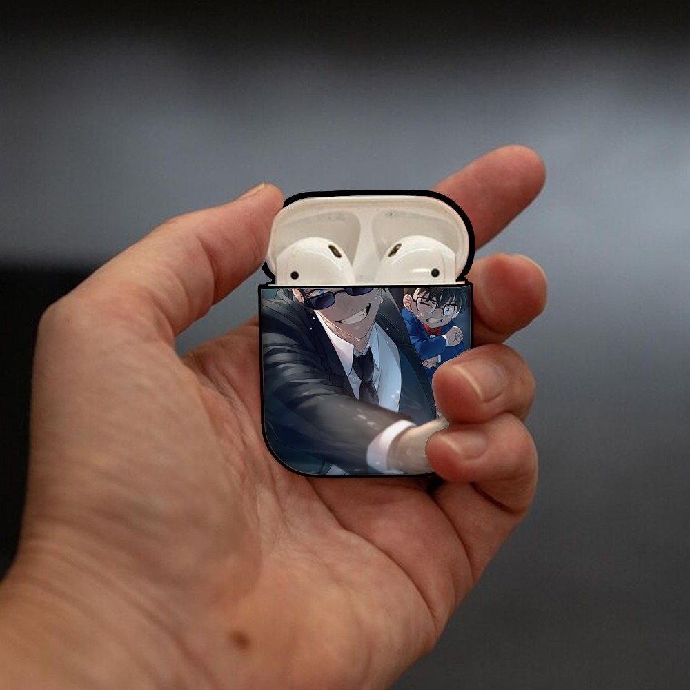 名探偵コナン Detective Conan AirPods 第2世代保護ケース ハードシェル ブラック 耐衝撃・防指紋・カラビナ付き