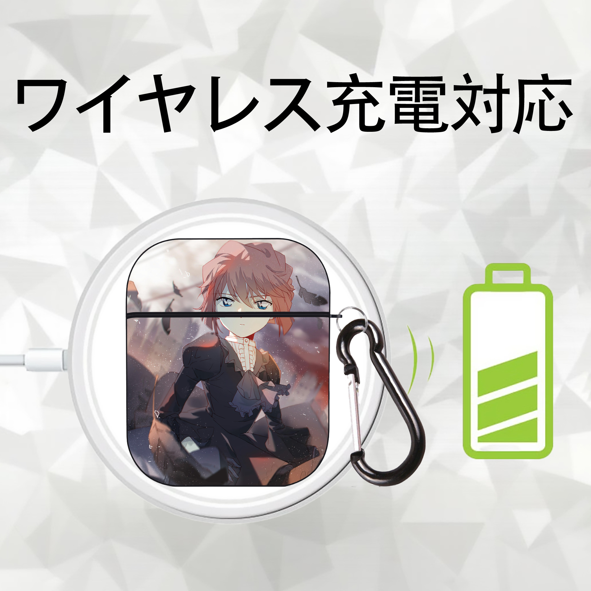 名探偵コナン Detective Conan AirPods 第2世代保護ケース ハードシェル ブラック 耐衝撃・防指紋・カラビナ付き