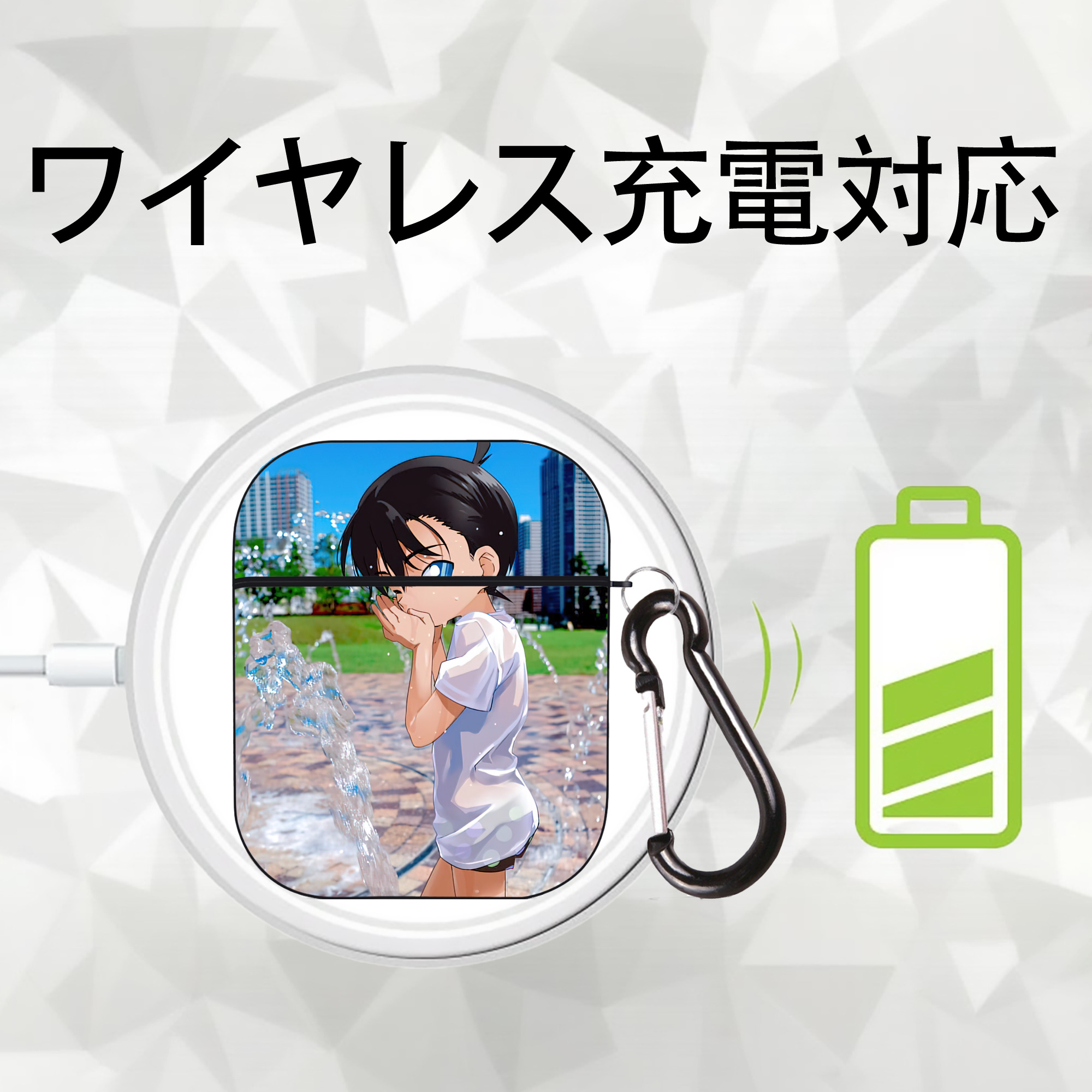 名探偵コナン Detective Conan AirPods 第2世代保護ケース ハードシェル ブラック 耐衝撃・防指紋・カラビナ付き