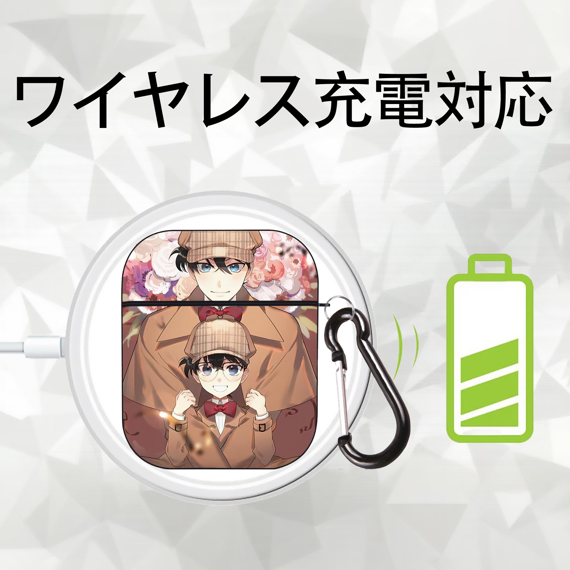名探偵コナン Detective Conan AirPods 第2世代保護ケース ハードシェル ブラック 耐衝撃・防指紋・カラビナ付き