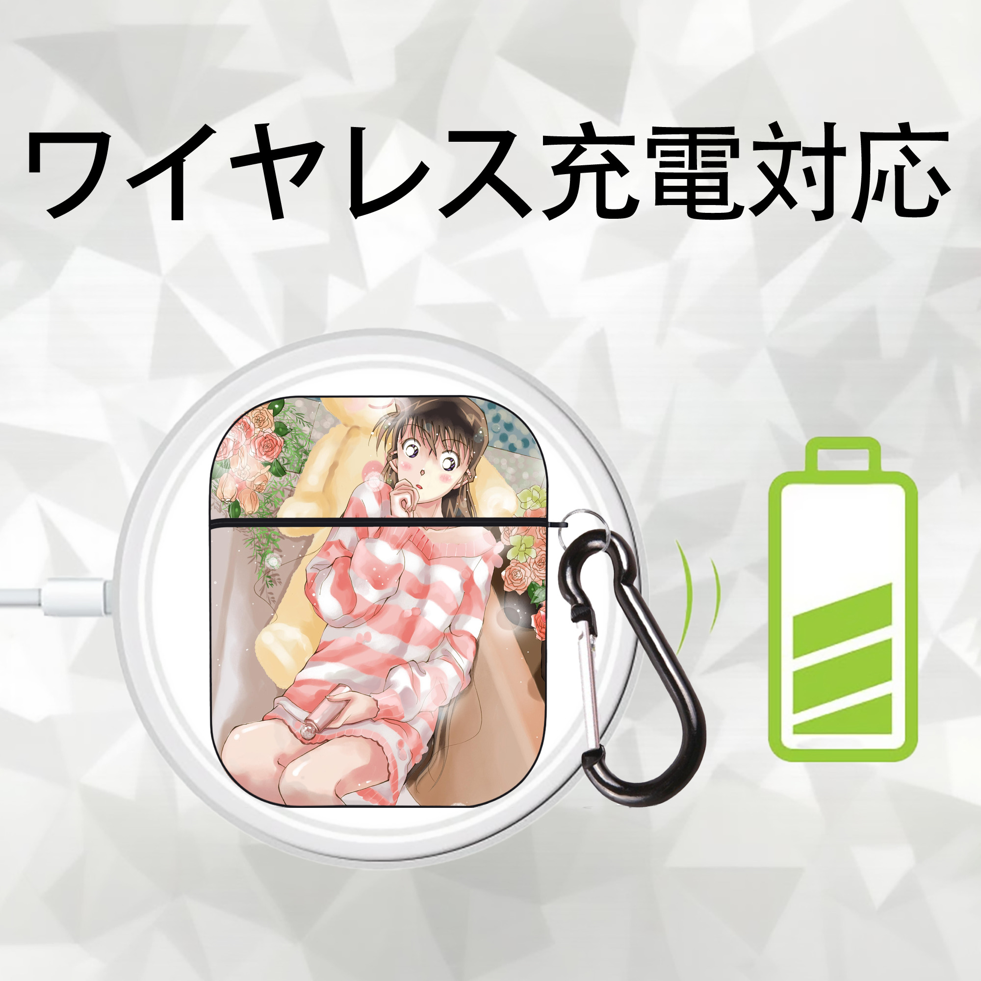 名探偵コナン Detective Conan AirPods 第2世代保護ケース ハードシェル ブラック 耐衝撃・防指紋・カラビナ付き