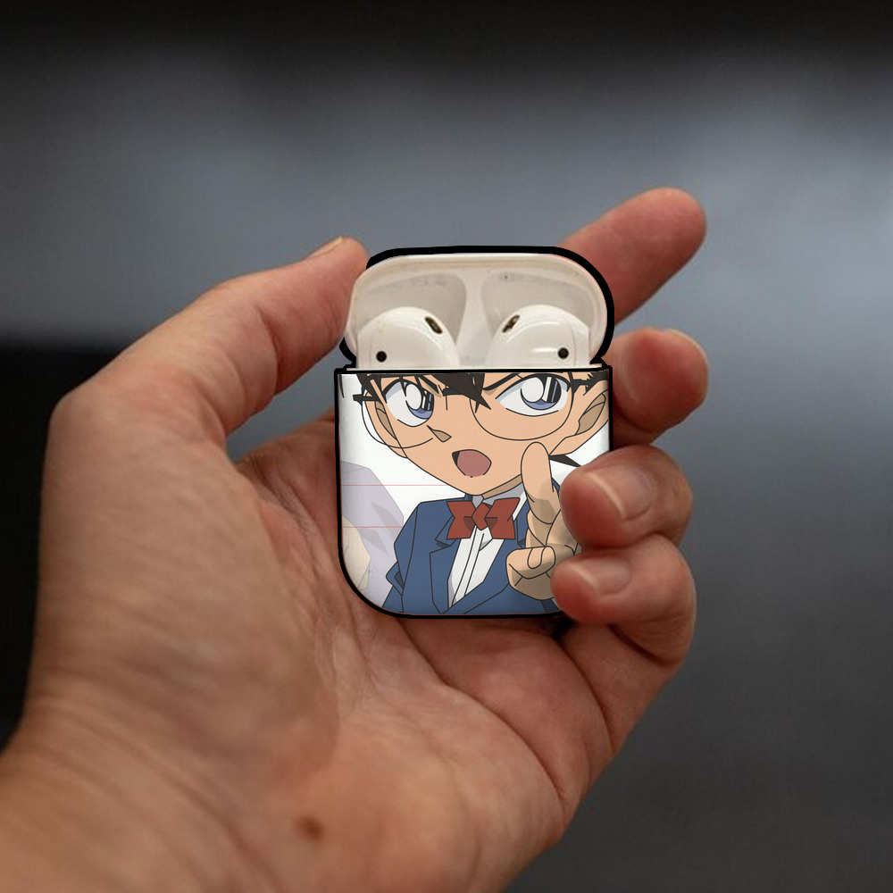 名探偵コナン Detective Conan AirPods 第2世代保護ケース ハードシェル ブラック 耐衝撃・防指紋・カラビナ付き