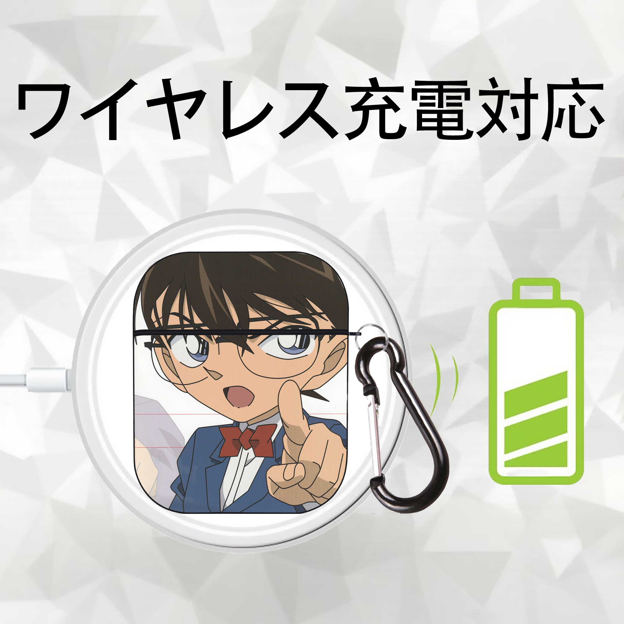 名探偵コナン Detective Conan AirPods 第2世代保護ケース ハードシェル ブラック 耐衝撃・防指紋・カラビナ付き