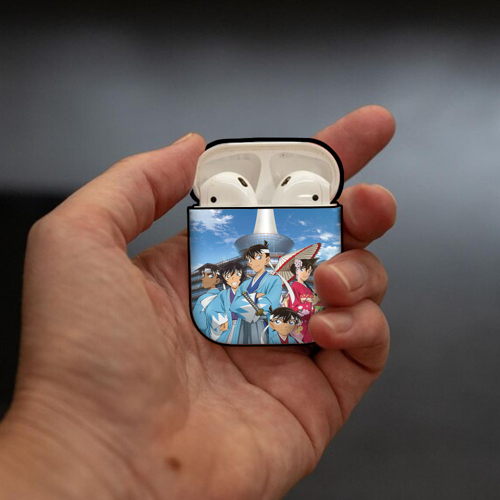 名探偵コナン Detective Conan AirPods 第2世代保護ケース ハードシェル ブラック 耐衝撃・防指紋・カラビナ付き