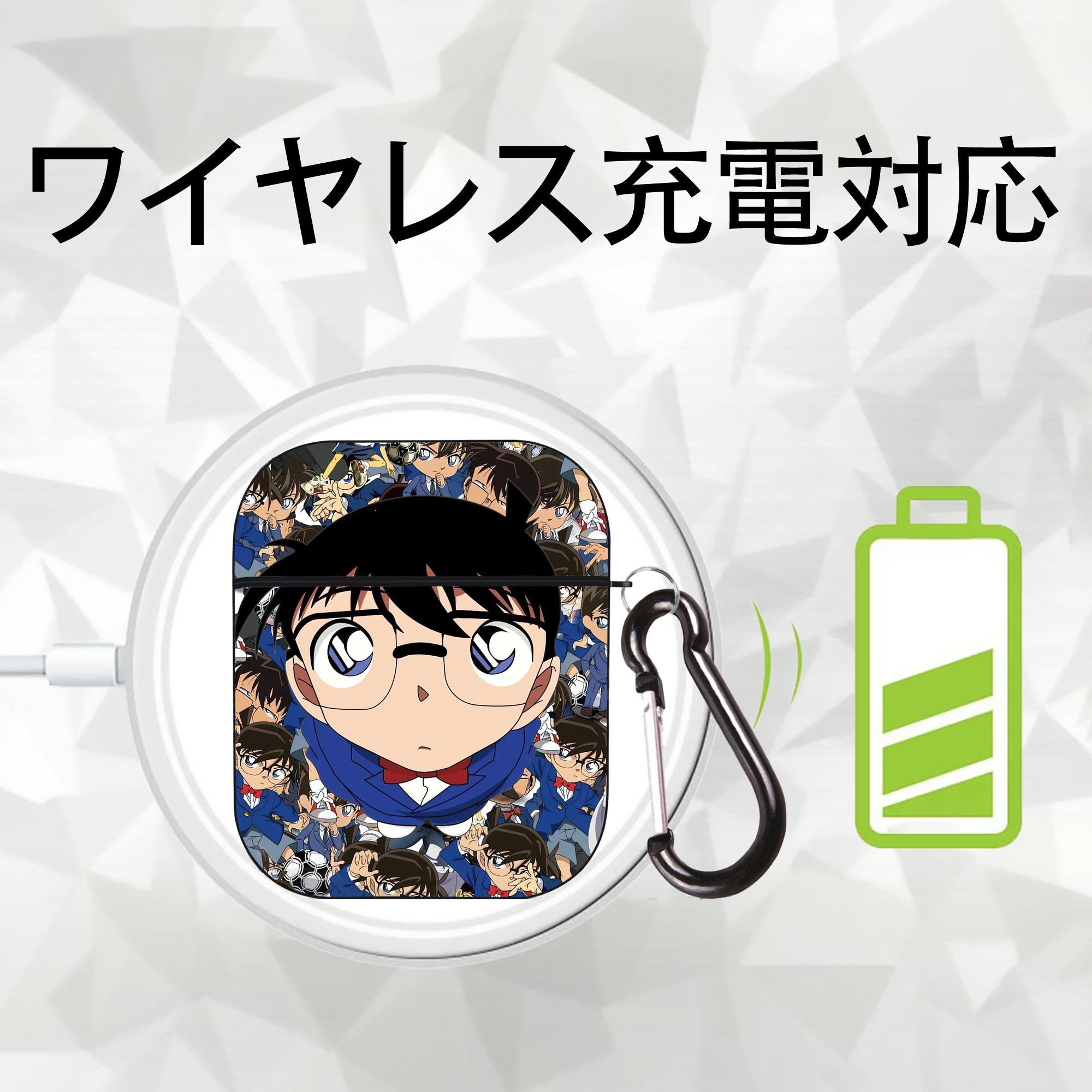 名探偵コナン Detective Conan AirPods 第2世代保護ケース ハードシェル ブラック 耐衝撃・防指紋・カラビナ付き