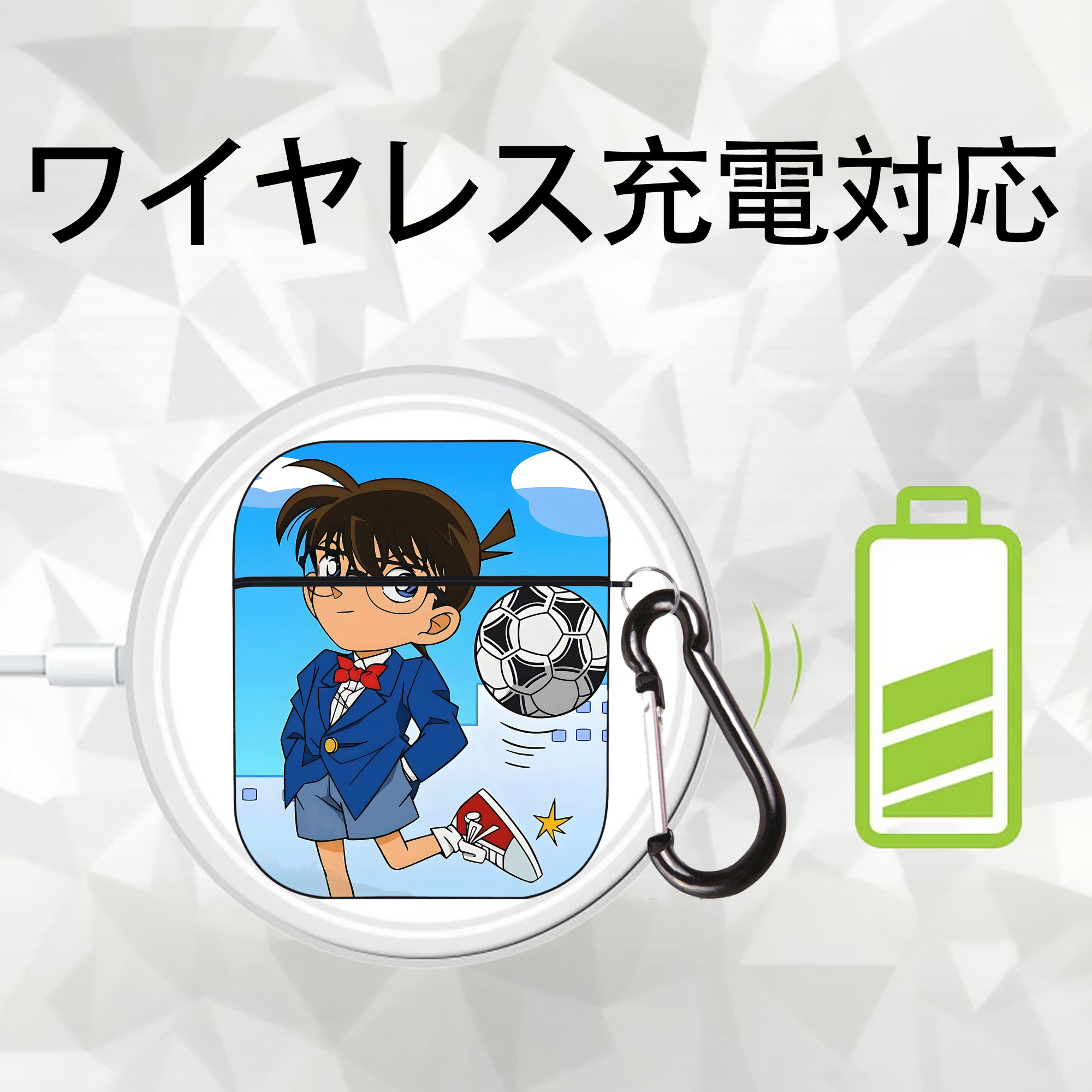 名探偵コナン Detective Conan AirPods 第2世代保護ケース ハードシェル ブラック 耐衝撃・防指紋・カラビナ付き
