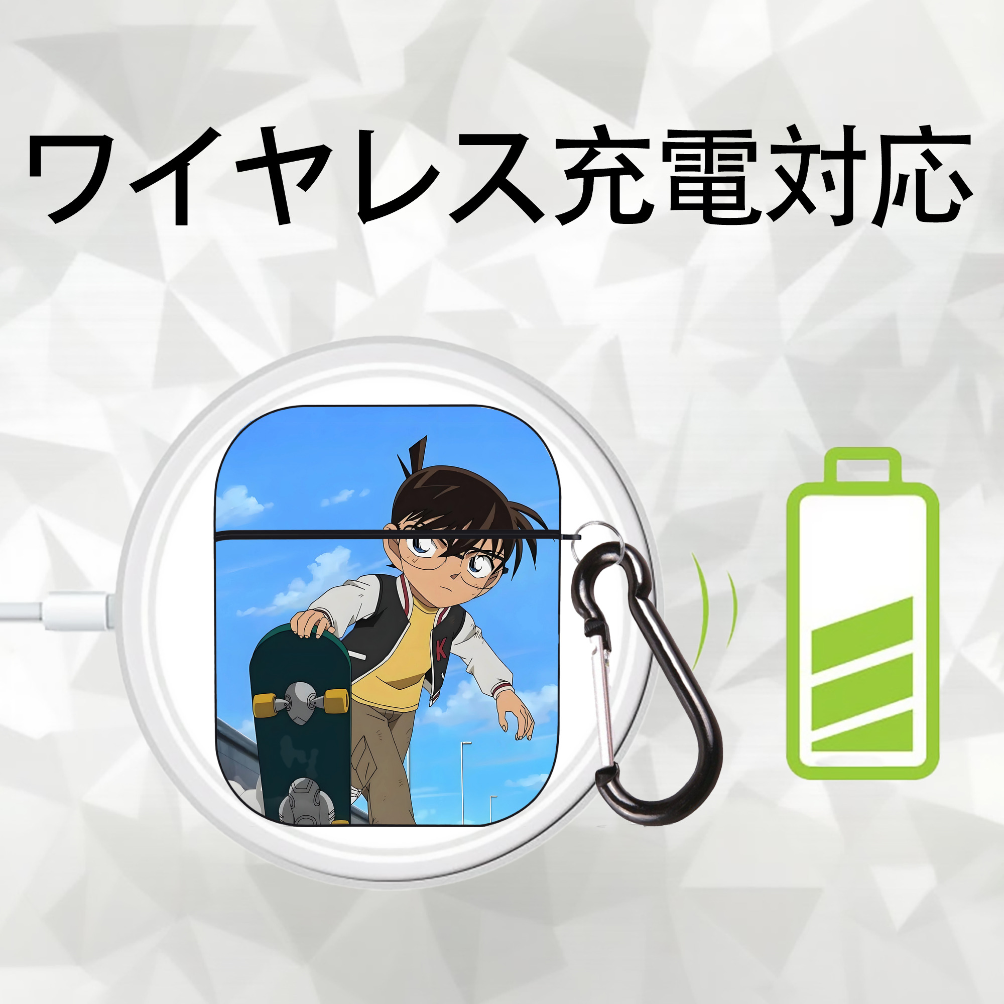 名探偵コナン Detective Conan AirPods 第2世代保護ケース ハードシェル ブラック 耐衝撃・防指紋・カラビナ付き