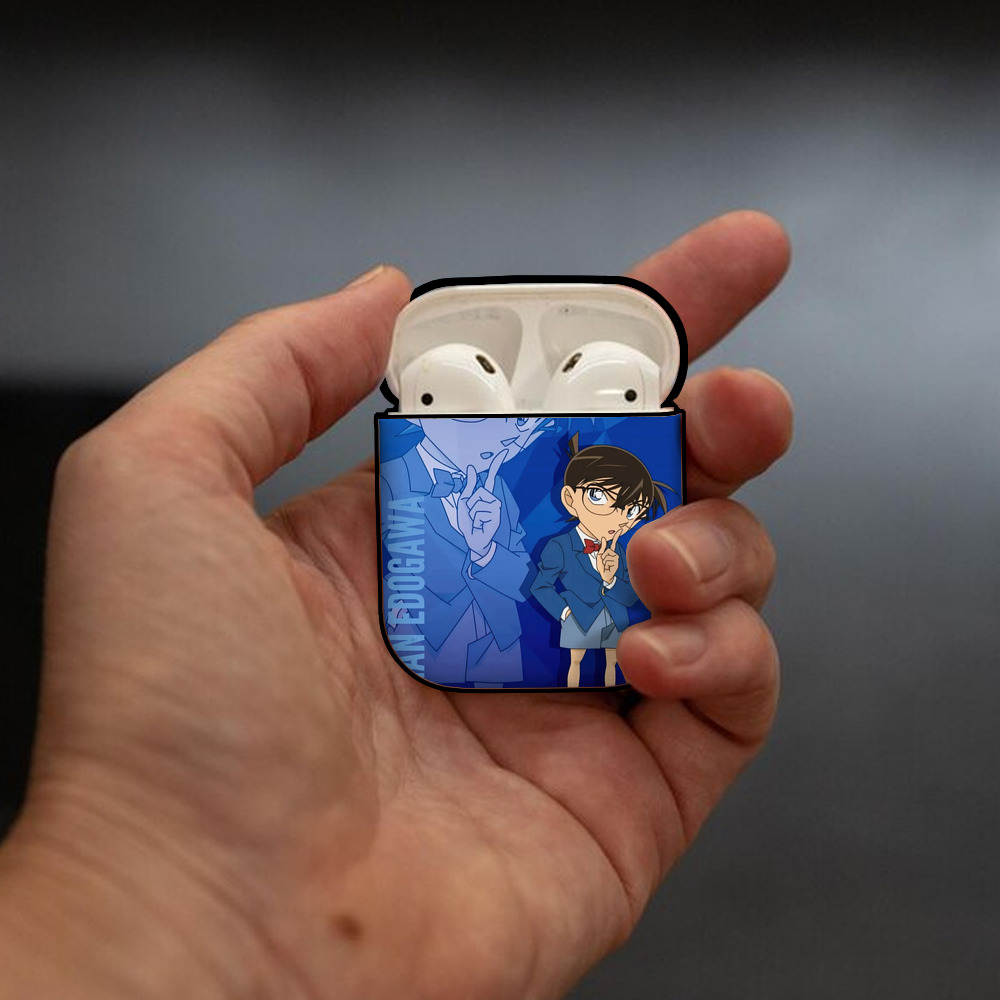 名探偵コナン Detective Conan AirPods 第2世代保護ケース ハードシェル ブラック 耐衝撃・防指紋・カラビナ付き