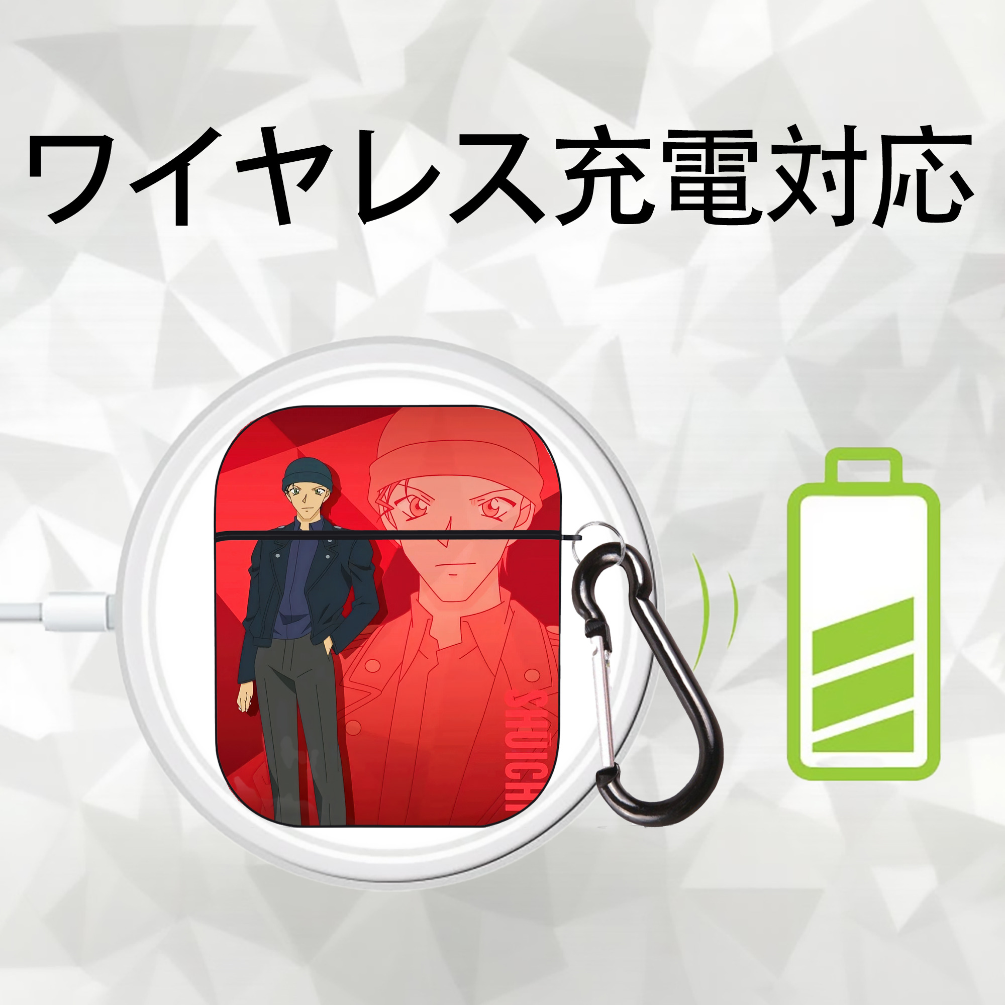 名探偵コナン Detective Conan AirPods 第2世代保護ケース ハードシェル ブラック 耐衝撃・防指紋・カラビナ付き
