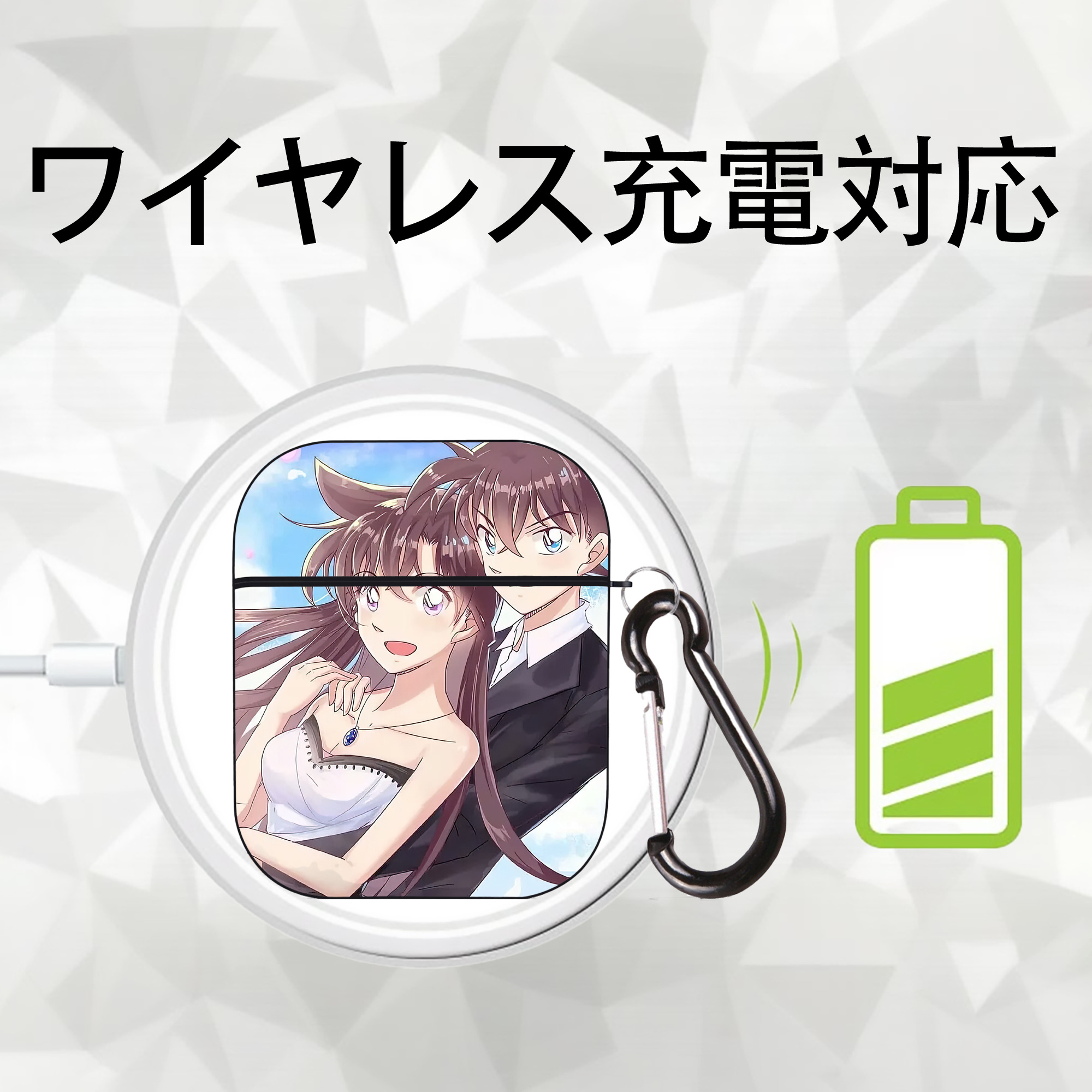 名探偵コナン Detective Conan AirPods 第2世代保護ケース ハードシェル ブラック 耐衝撃・防指紋・カラビナ付き