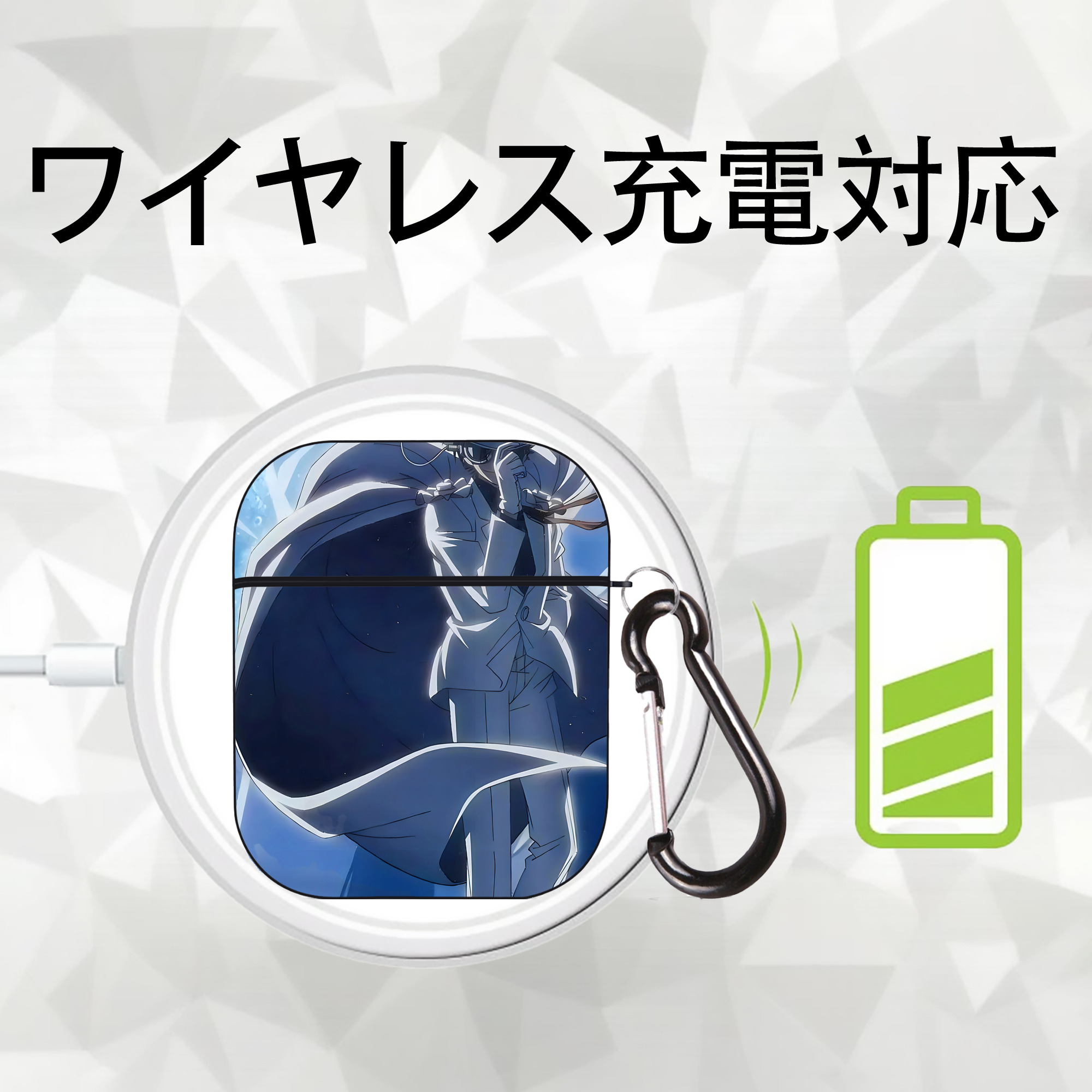 名探偵コナン Detective Conan AirPods 第2世代保護ケース ハードシェル ブラック 耐衝撃・防指紋・カラビナ付き