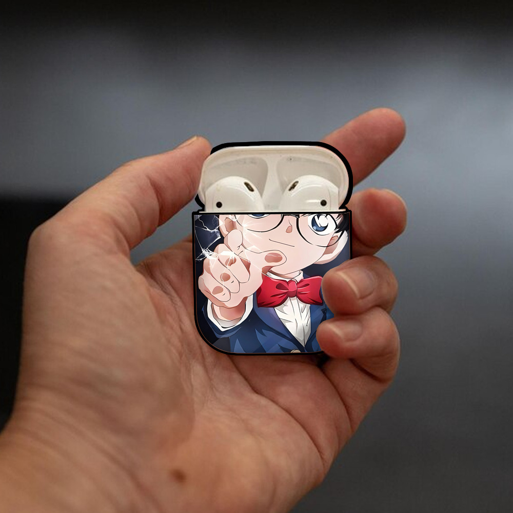名探偵コナン Detective Conan AirPods 第2世代保護ケース ハードシェル ブラック 耐衝撃・防指紋・カラビナ付き