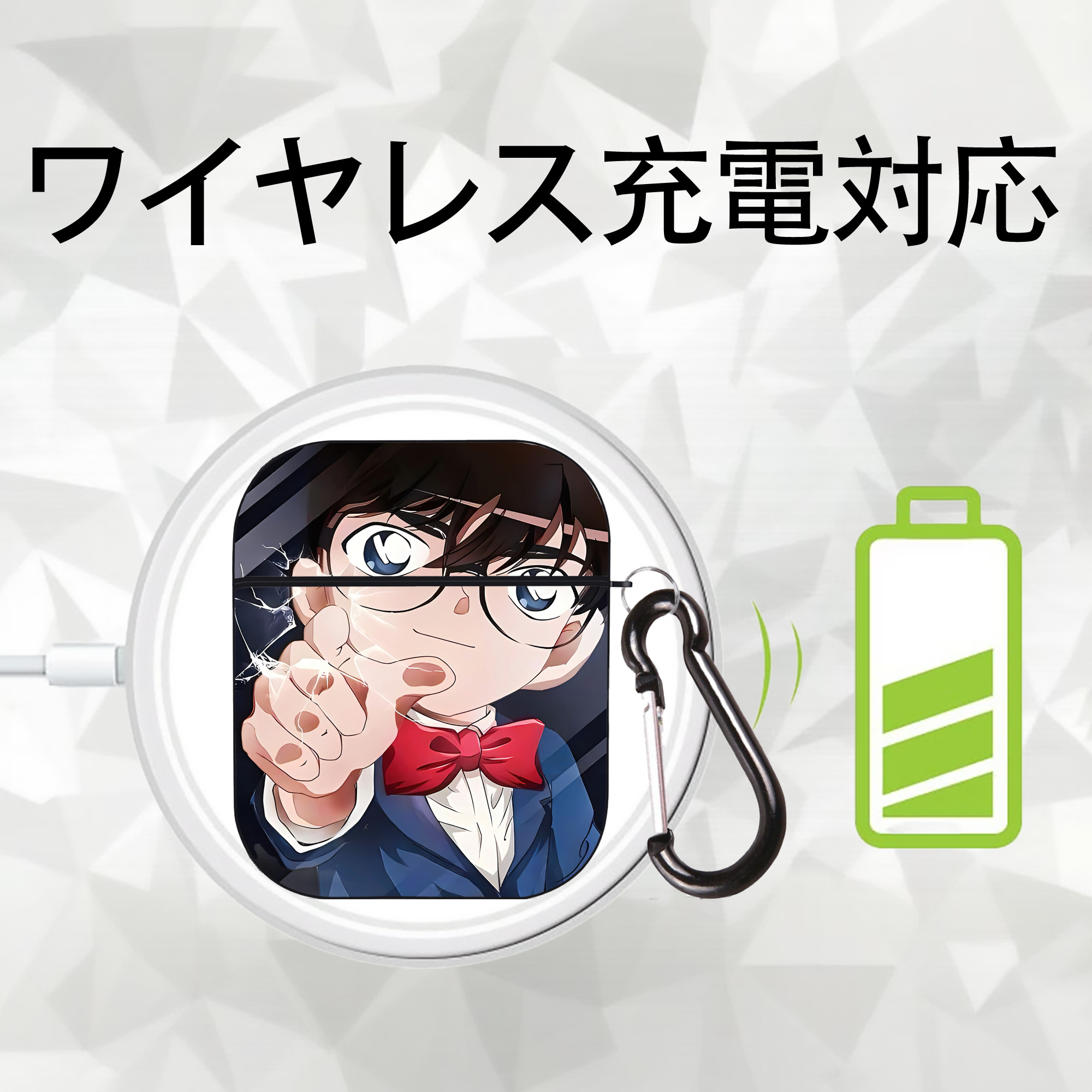 名探偵コナン Detective Conan AirPods 第2世代保護ケース ハードシェル ブラック 耐衝撃・防指紋・カラビナ付き