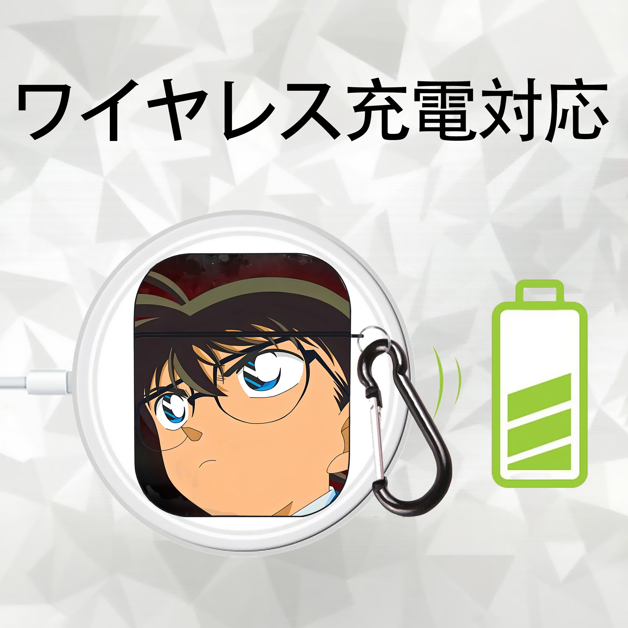 名探偵コナン Detective Conan AirPods 第2世代保護ケース ハードシェル ブラック 耐衝撃・防指紋・カラビナ付き