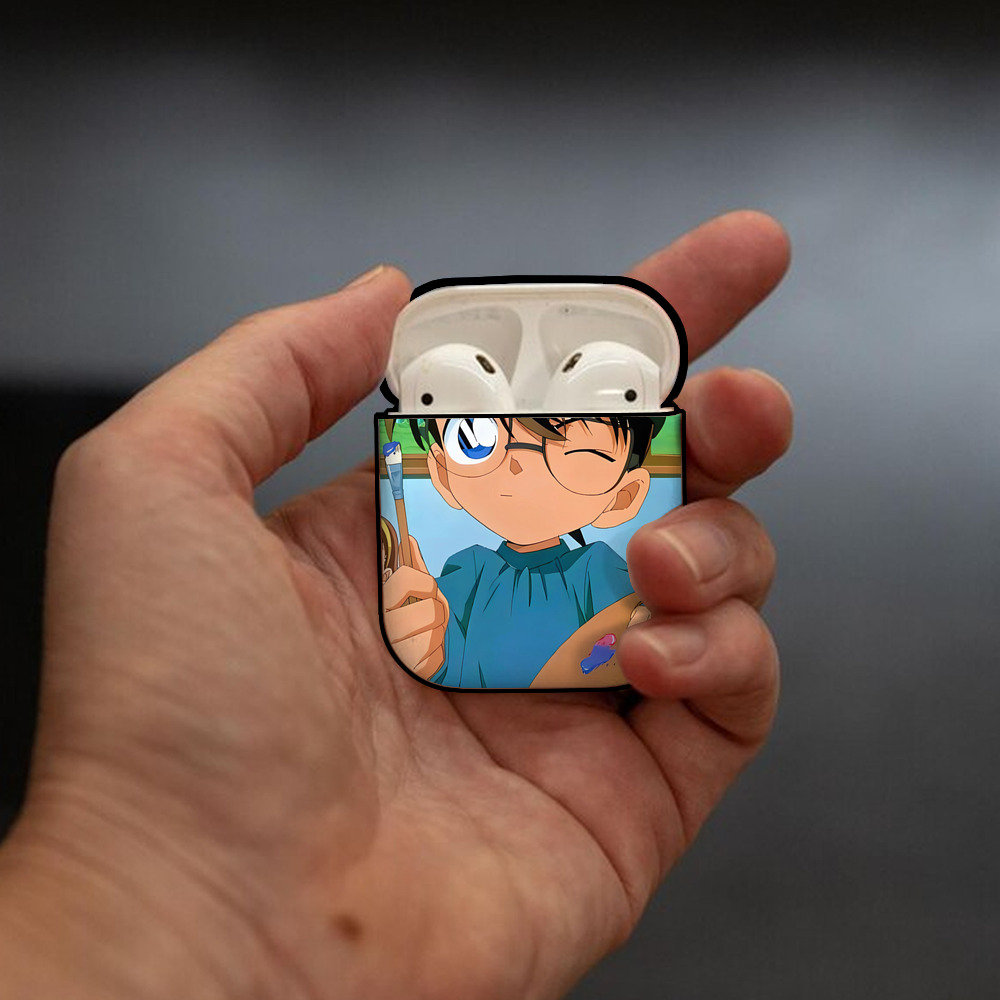 名探偵コナン Detective Conan AirPods 第2世代保護ケース ハードシェル ブラック 耐衝撃・防指紋・カラビナ付き