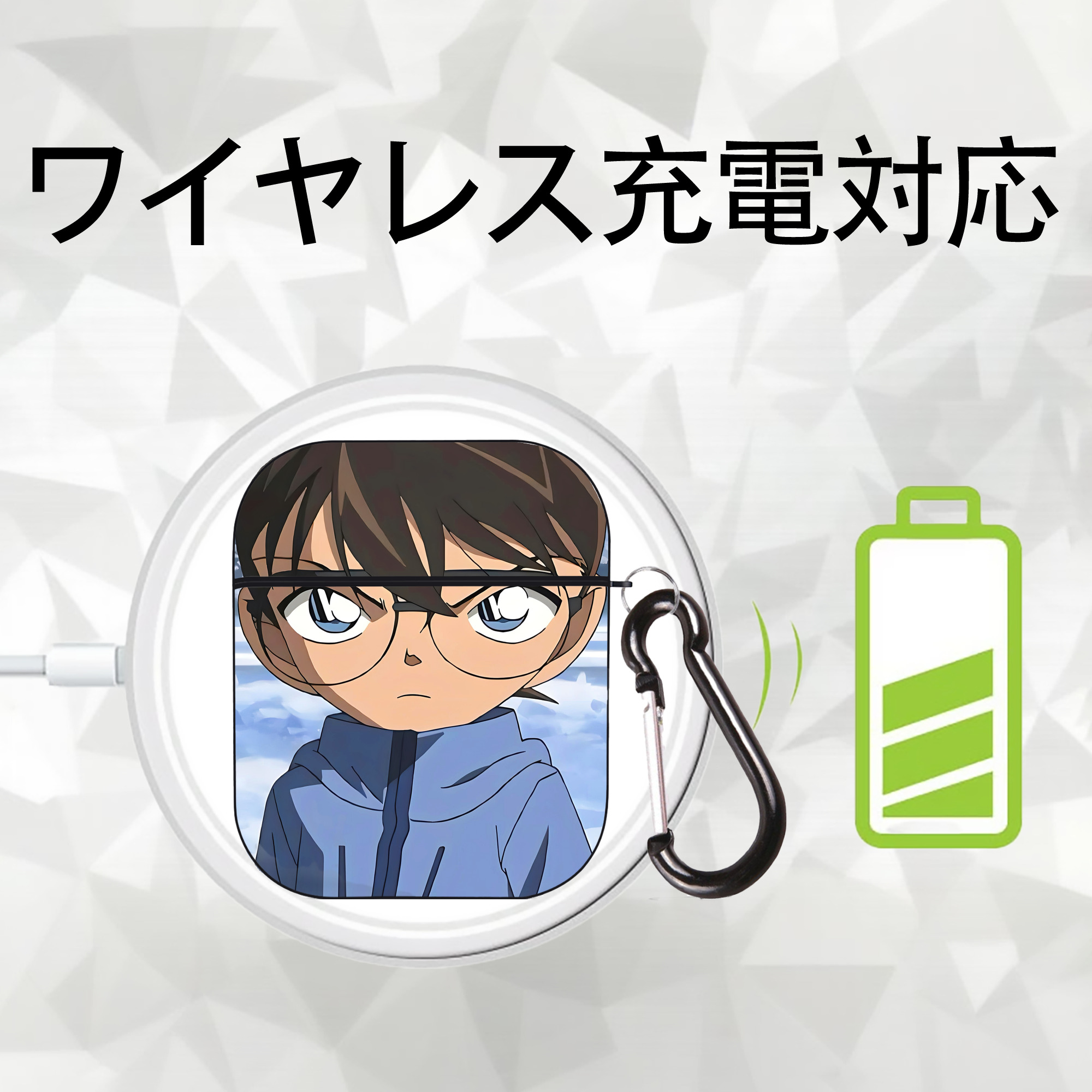 名探偵コナン Detective Conan AirPods 第2世代保護ケース ハードシェル ブラック 耐衝撃・防指紋・カラビナ付き