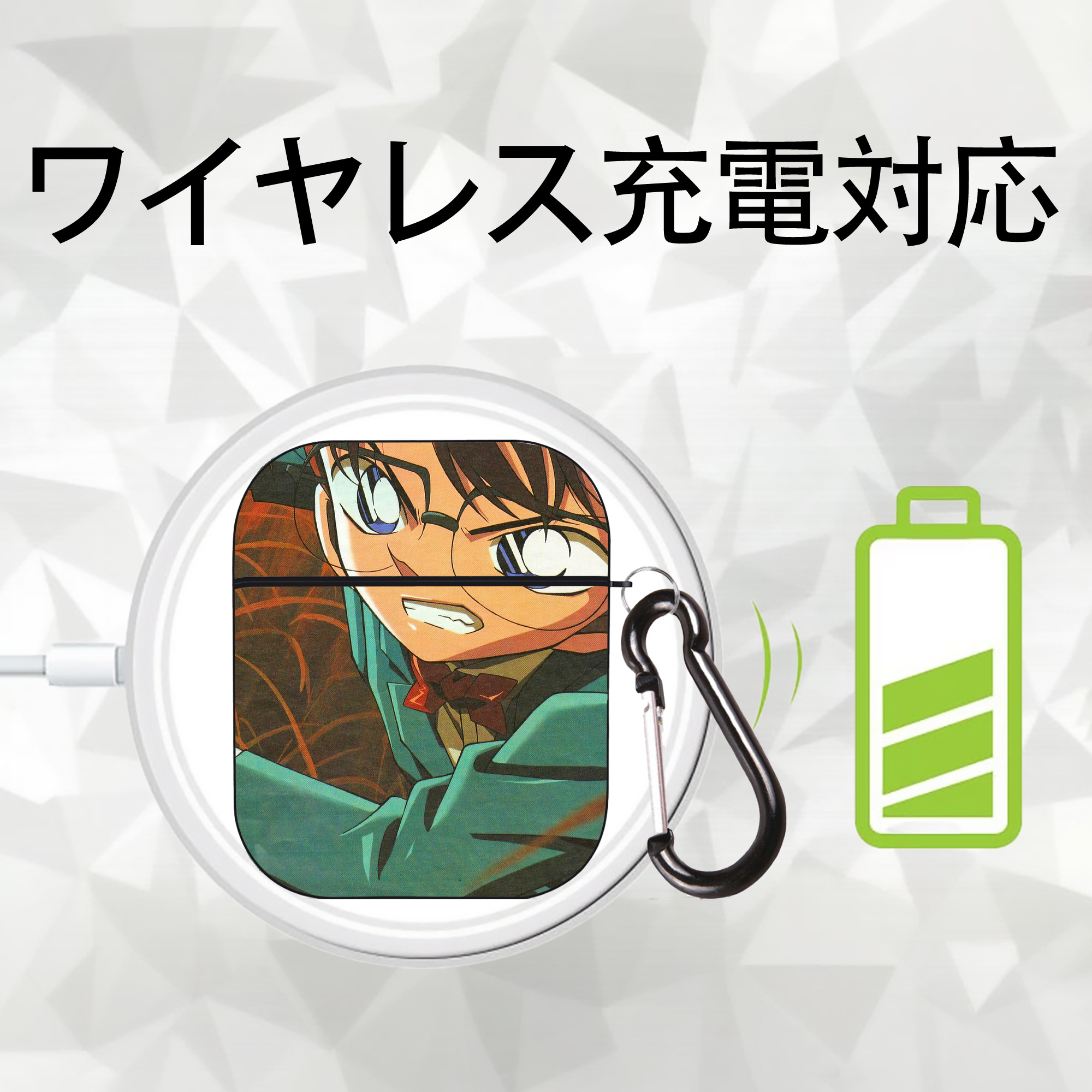 名探偵コナン Detective Conan AirPods 第2世代保護ケース ハードシェル ブラック 耐衝撃・防指紋・カラビナ付き