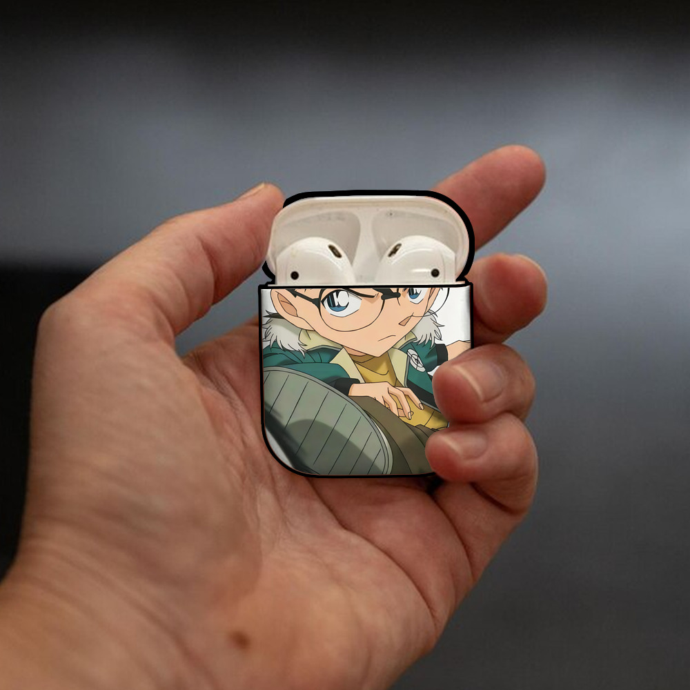 名探偵コナン Detective Conan AirPods 第2世代保護ケース ハードシェル ブラック 耐衝撃・防指紋・カラビナ付き