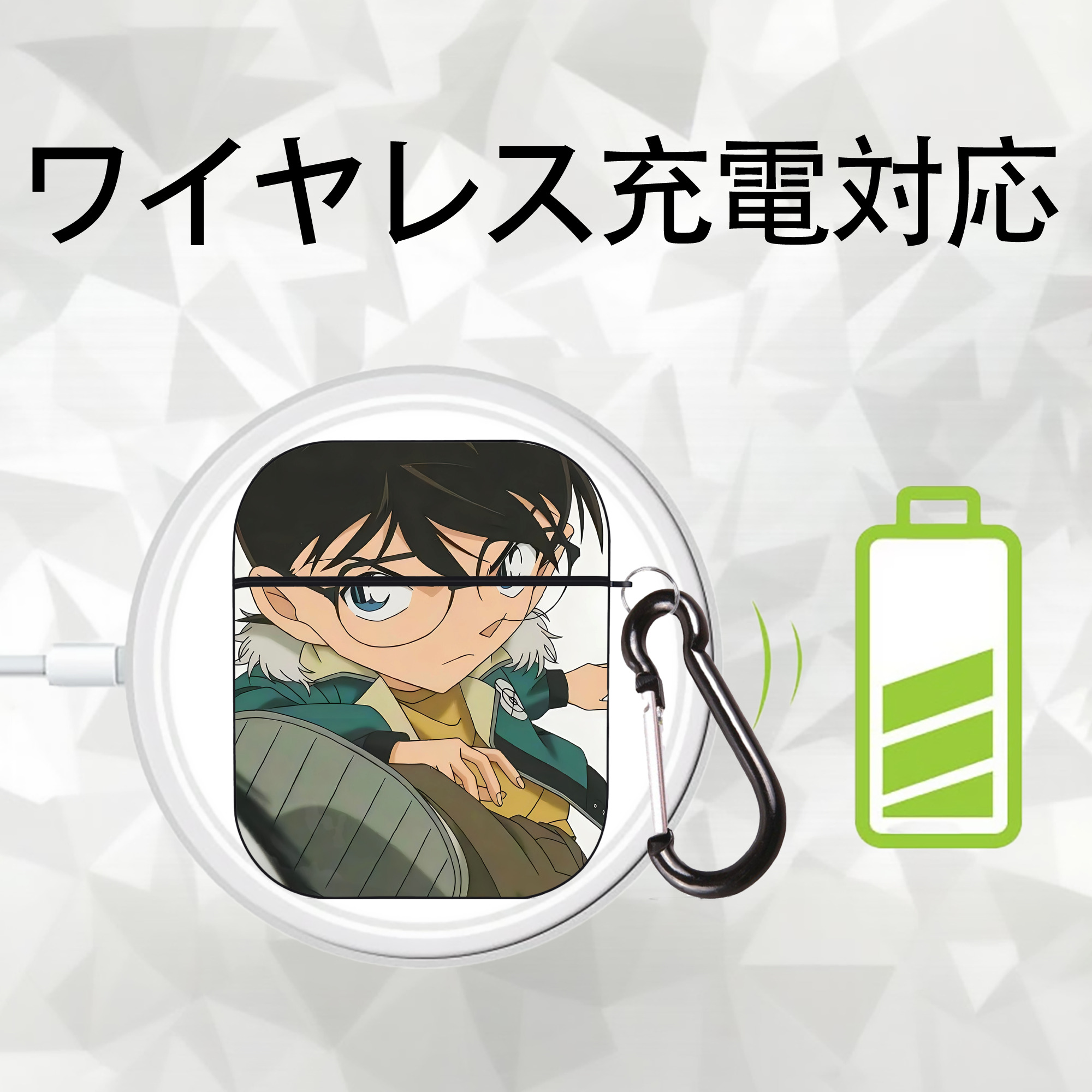 名探偵コナン Detective Conan AirPods 第2世代保護ケース ハードシェル ブラック 耐衝撃・防指紋・カラビナ付き