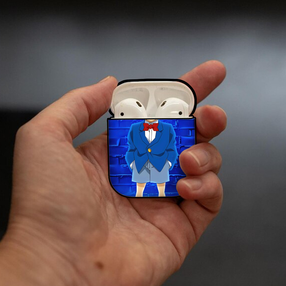 名探偵コナン Detective Conan AirPods 第2世代保護ケース ハードシェル ブラック 耐衝撃・防指紋・カラビナ付き