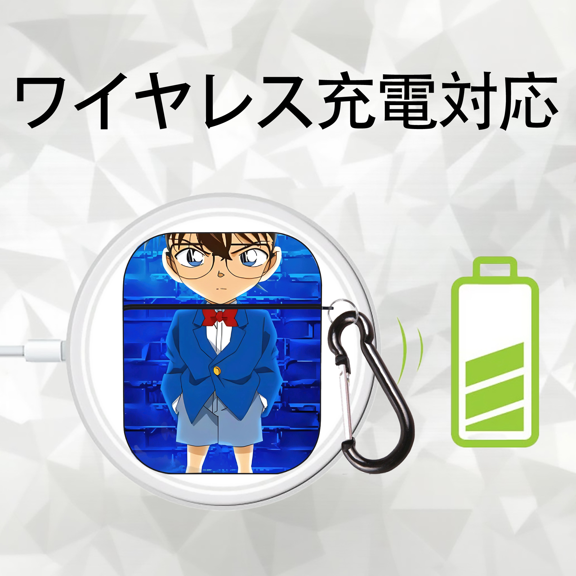 名探偵コナン Detective Conan AirPods 第2世代保護ケース ハードシェル ブラック 耐衝撃・防指紋・カラビナ付き