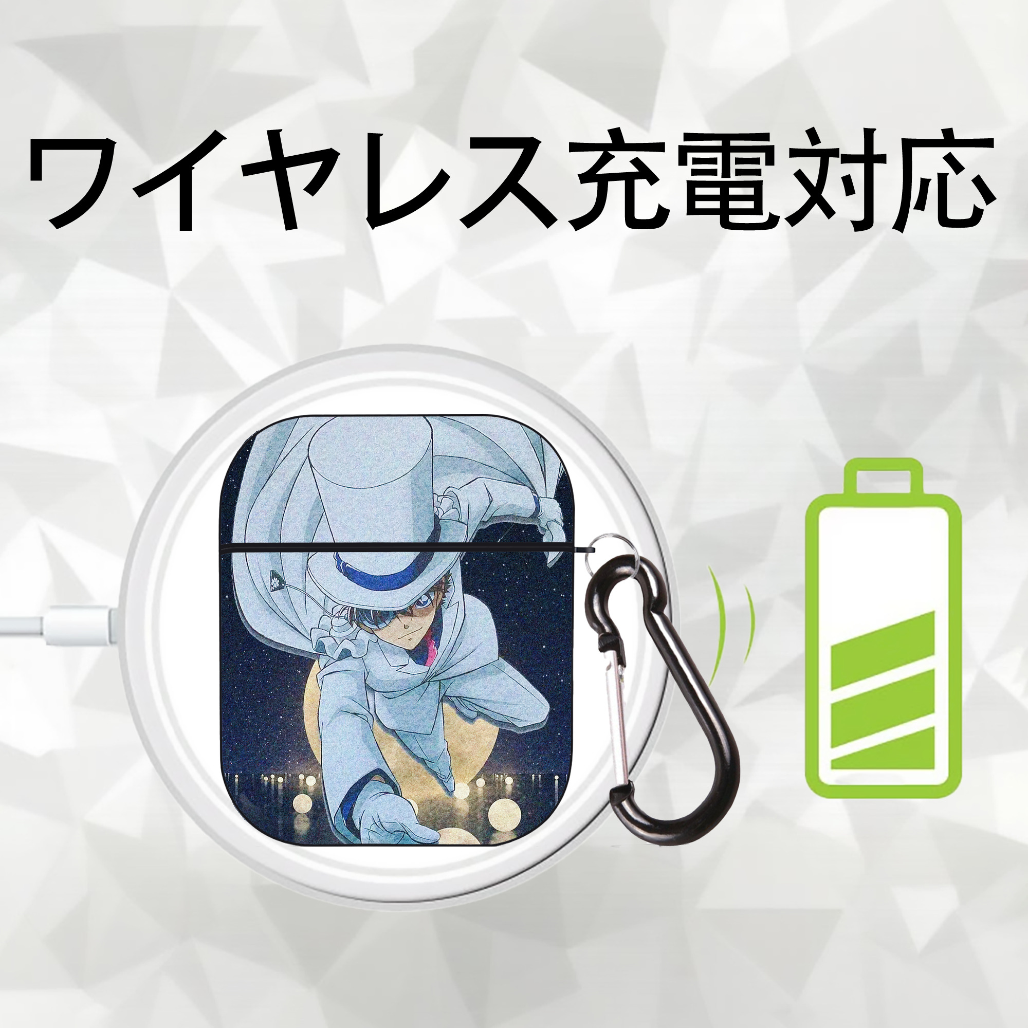 名探偵コナン Detective Conan AirPods 第2世代保護ケース ハードシェル ブラック 耐衝撃・防指紋・カラビナ付き