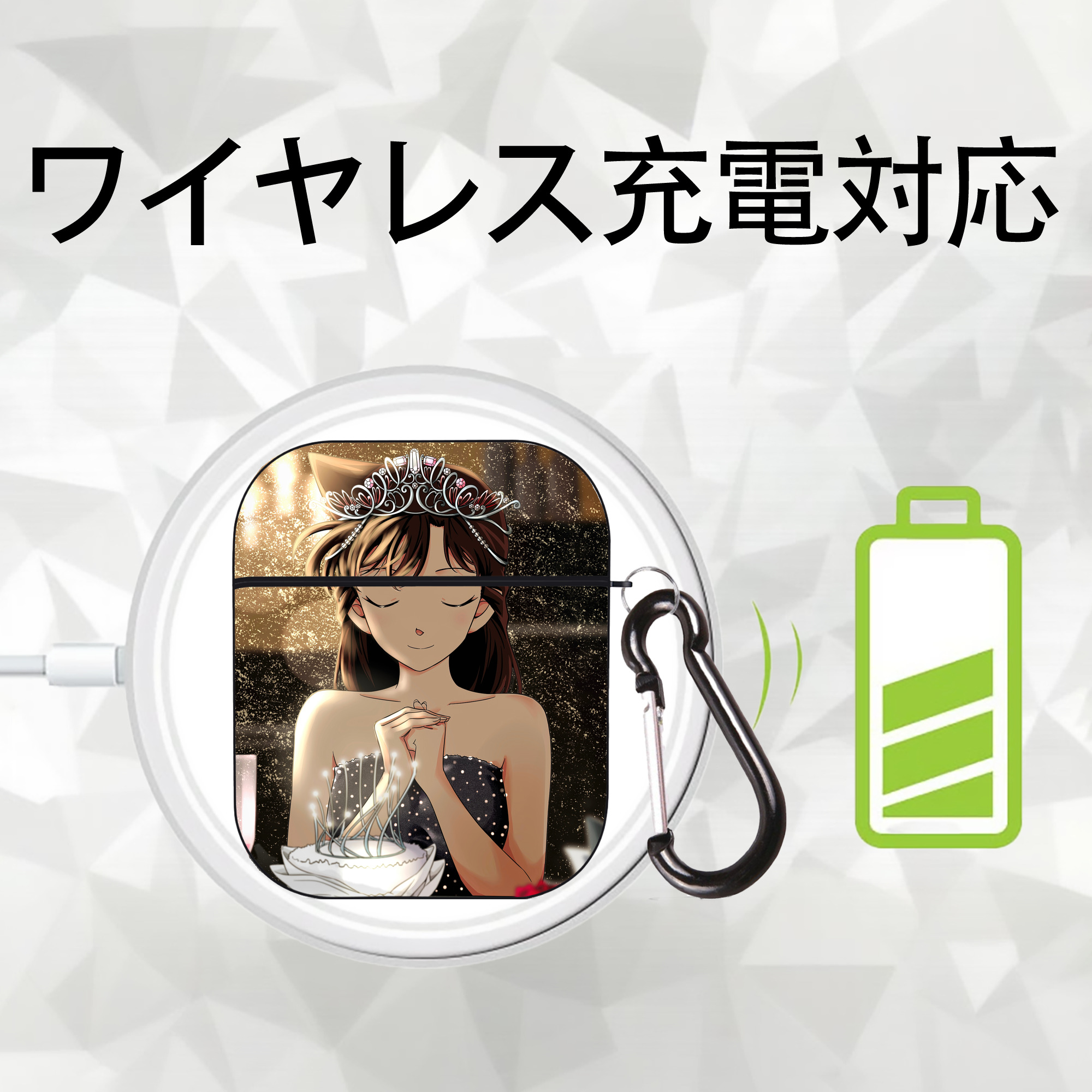 名探偵コナン Detective Conan AirPods 第2世代保護ケース ハードシェル ブラック 耐衝撃・防指紋・カラビナ付き