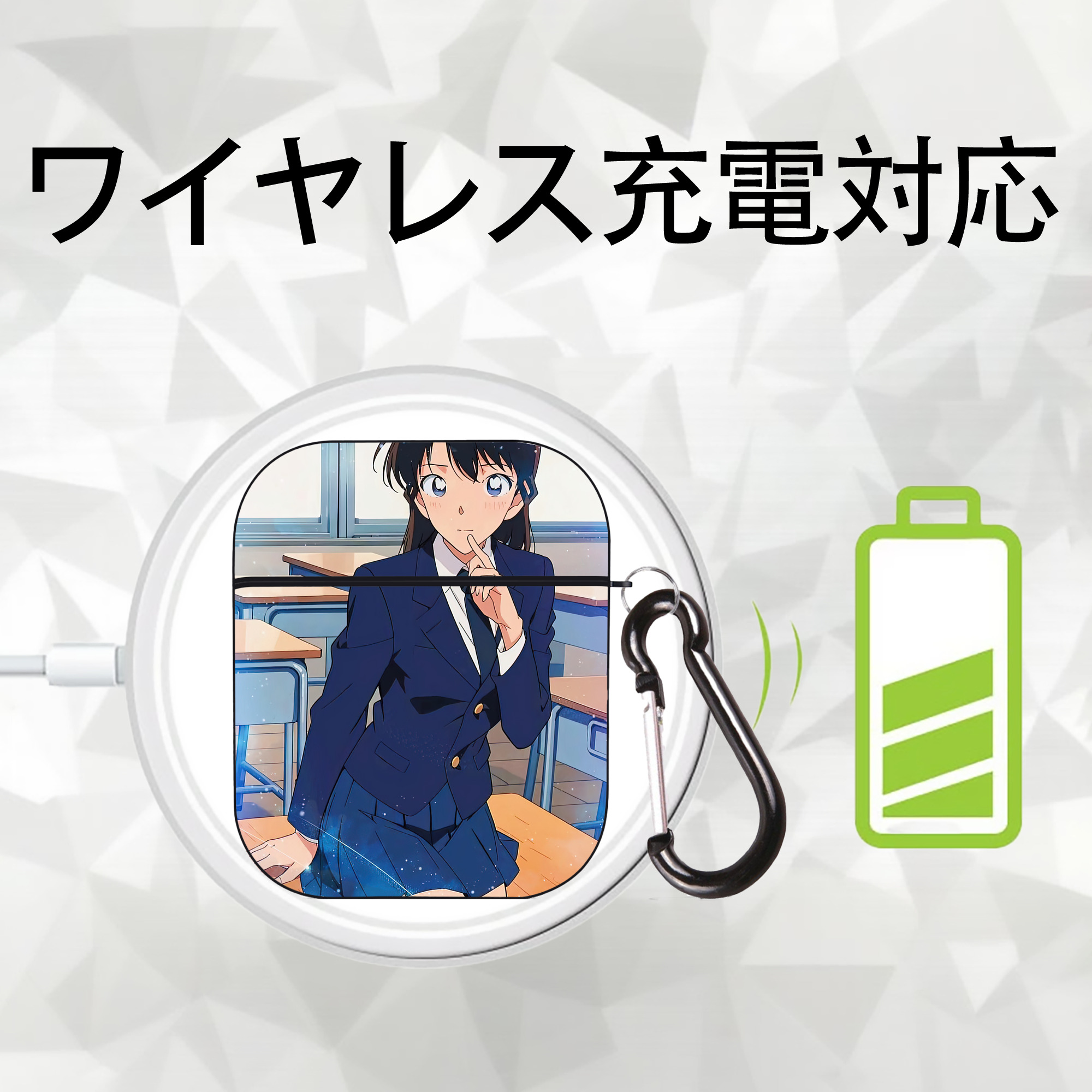 名探偵コナン Detective Conan AirPods 第2世代保護ケース ハードシェル ブラック 耐衝撃・防指紋・カラビナ付き