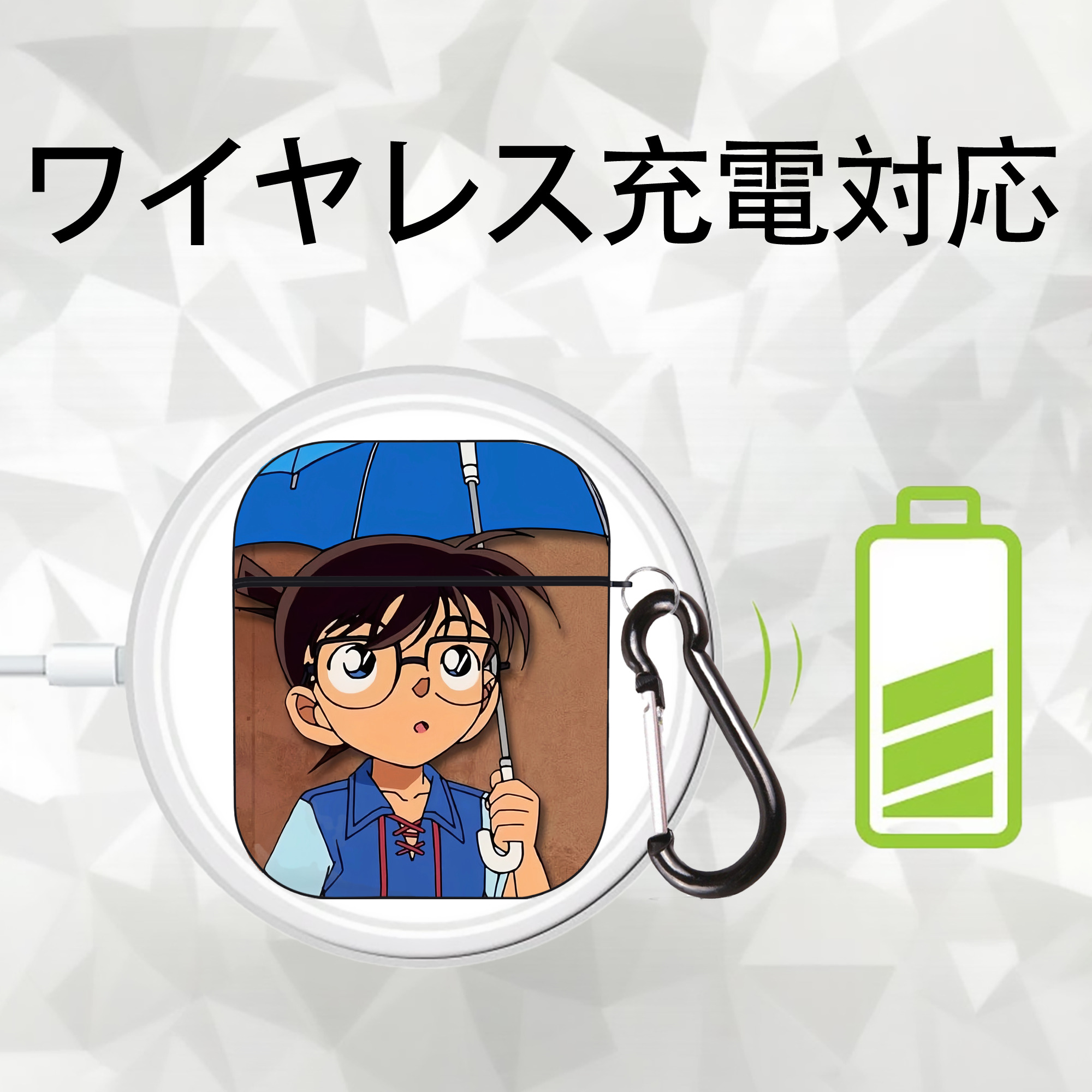 名探偵コナン Detective Conan AirPods 第2世代保護ケース ハードシェル ブラック 耐衝撃・防指紋・カラビナ付き