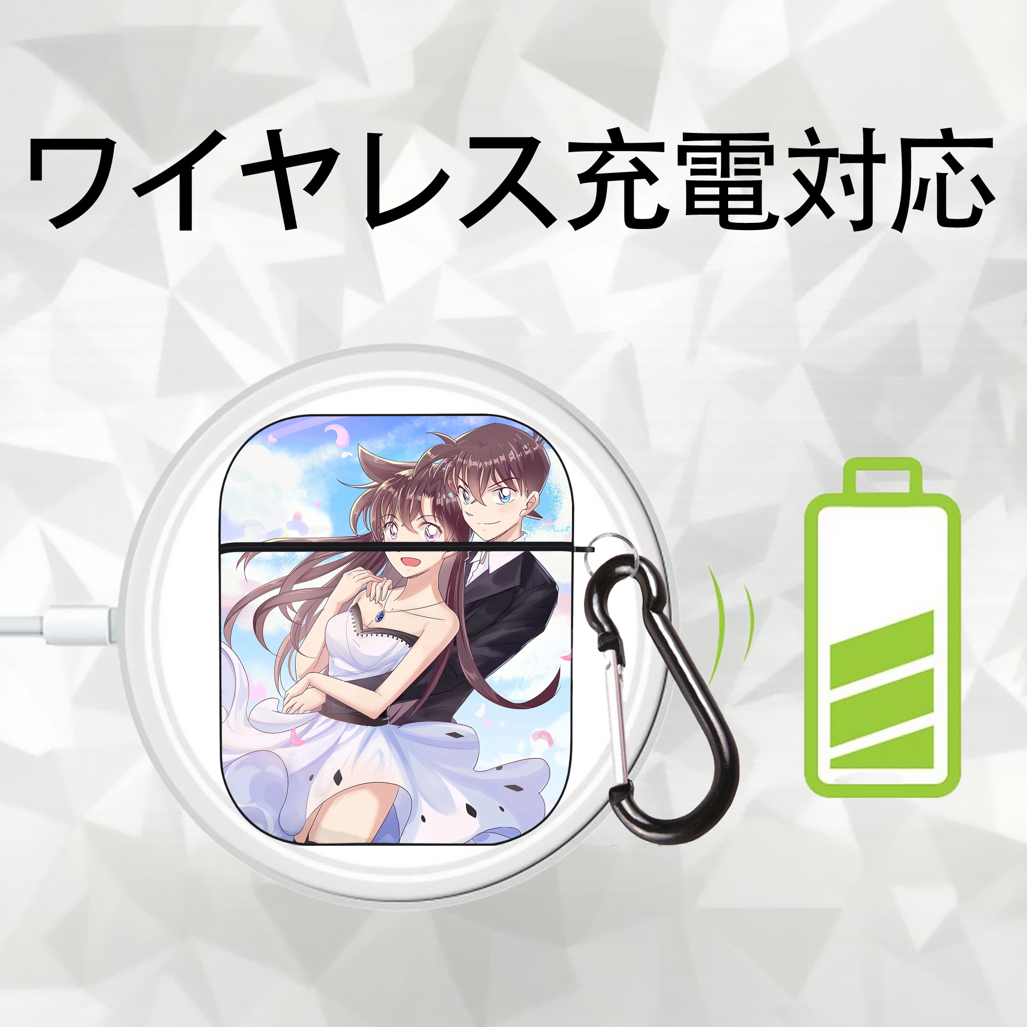 名探偵コナン Detective Conan AirPods 第2世代保護ケース ハードシェル ブラック 耐衝撃・防指紋・カラビナ付き