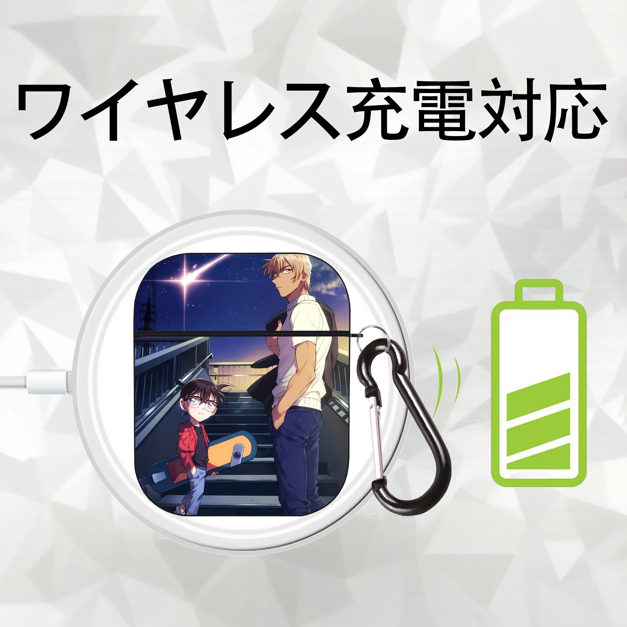 名探偵コナン Detective Conan AirPods 第2世代保護ケース ハードシェル ブラック 耐衝撃・防指紋・カラビナ付き