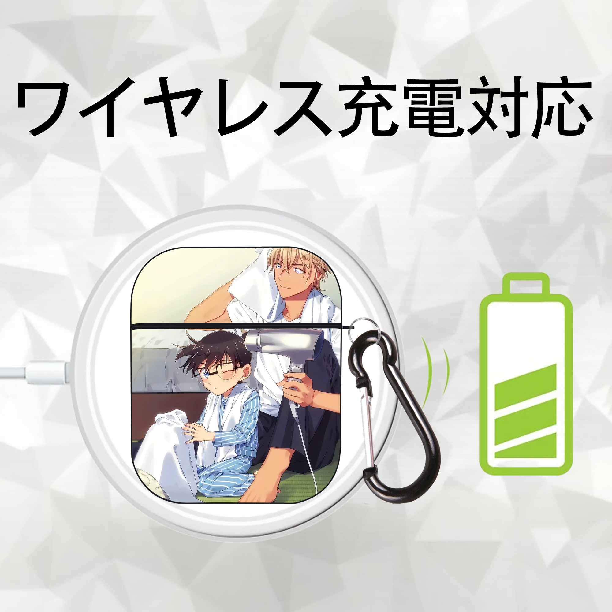 名探偵コナン Detective Conan AirPods 第2世代保護ケース ハードシェル ブラック 耐衝撃・防指紋・カラビナ付き