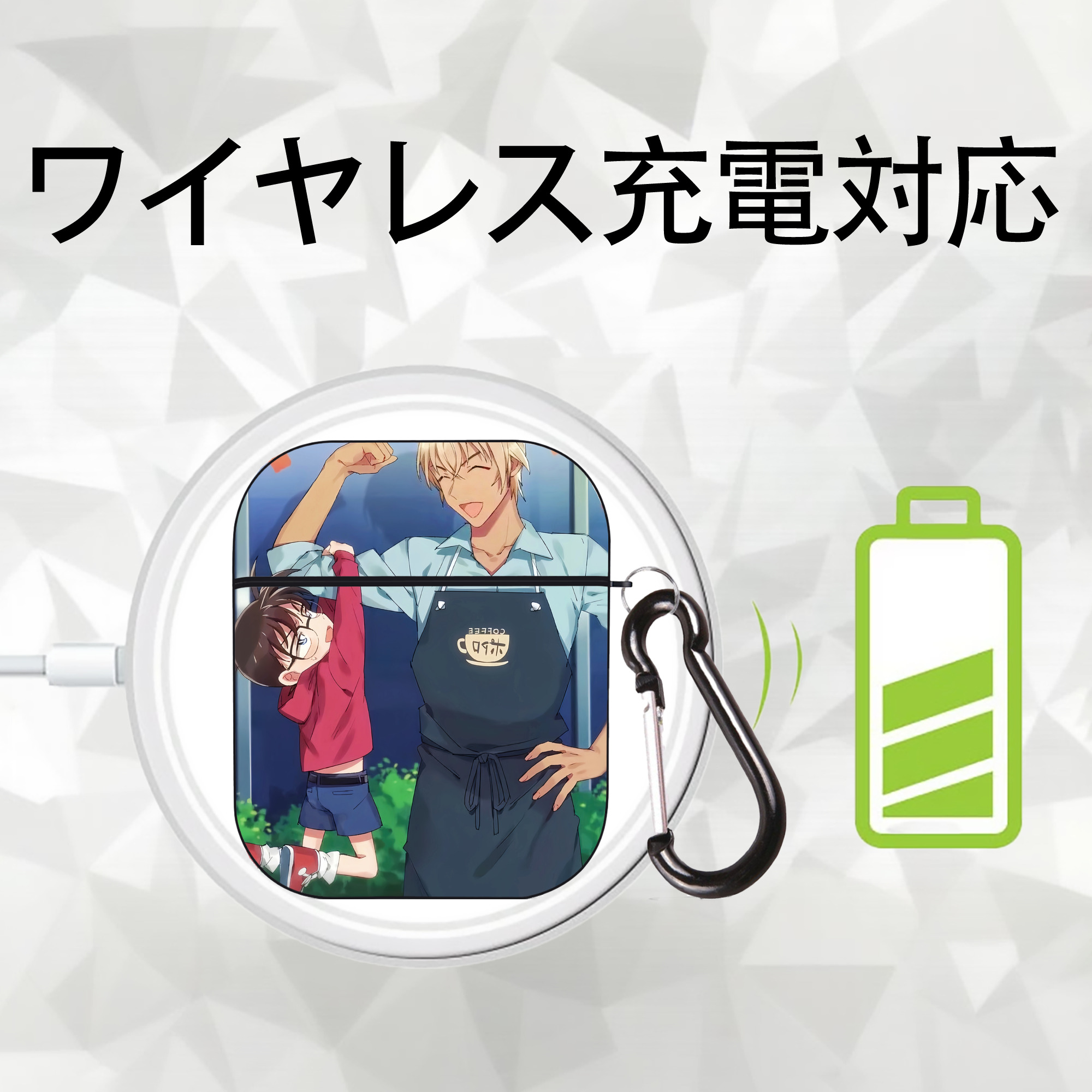 名探偵コナン Detective Conan AirPods 第2世代保護ケース ハードシェル ブラック 耐衝撃・防指紋・カラビナ付き