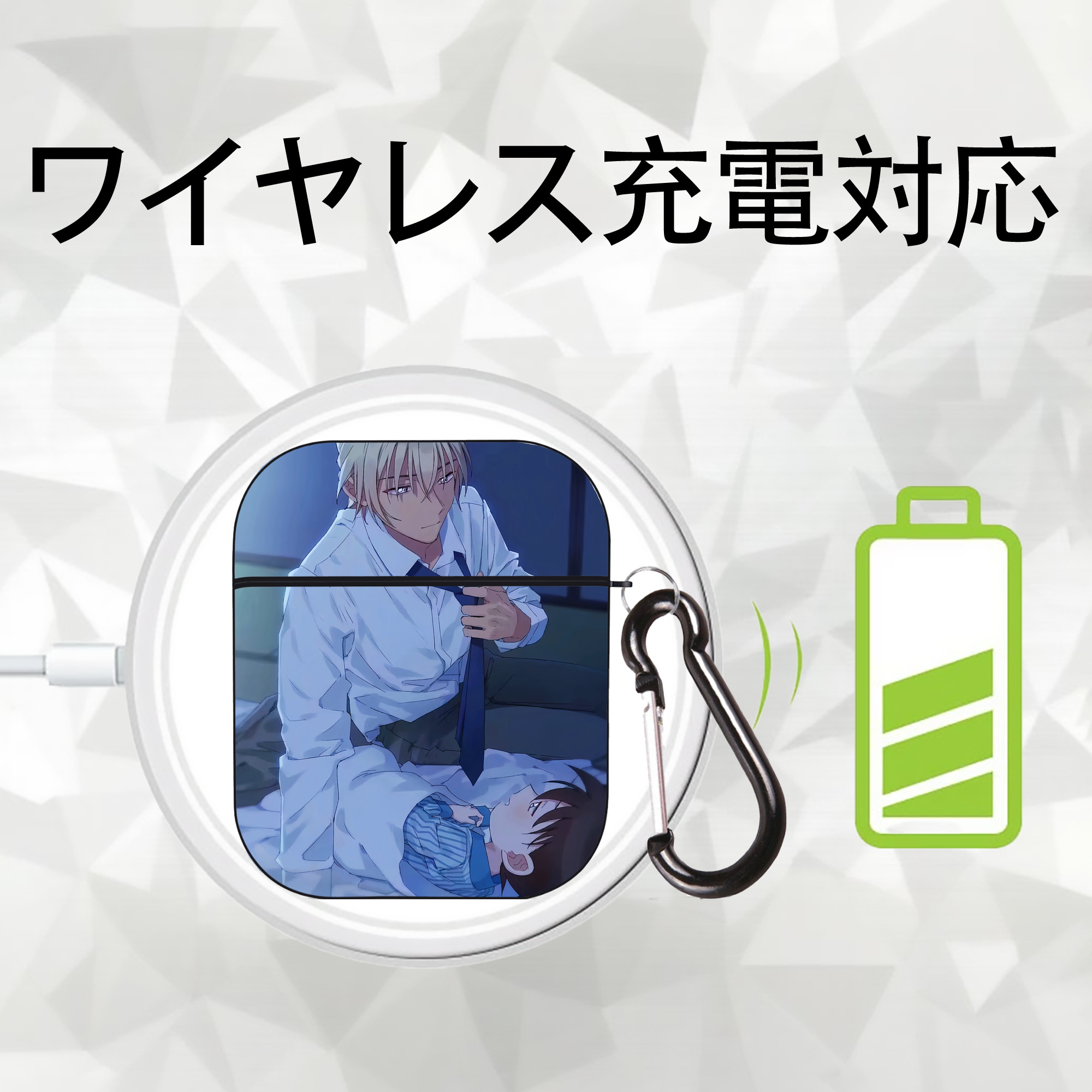 名探偵コナン Detective Conan AirPods 第2世代保護ケース ハードシェル ブラック 耐衝撃・防指紋・カラビナ付き