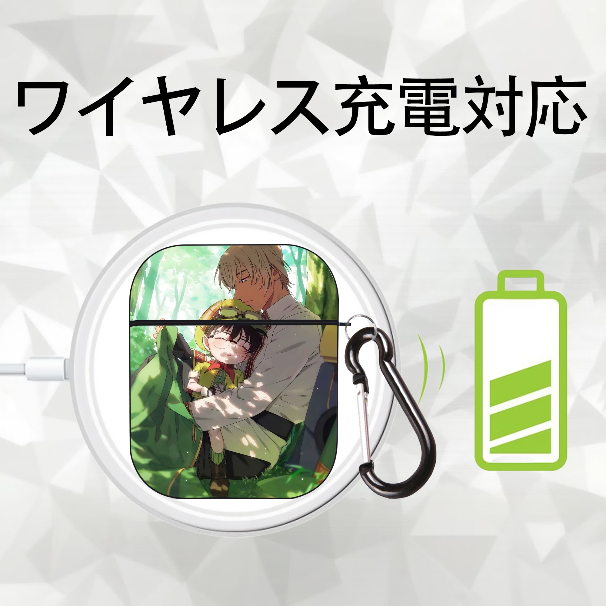名探偵コナン Detective Conan AirPods 第2世代保護ケース ハードシェル ブラック 耐衝撃・防指紋・カラビナ付き