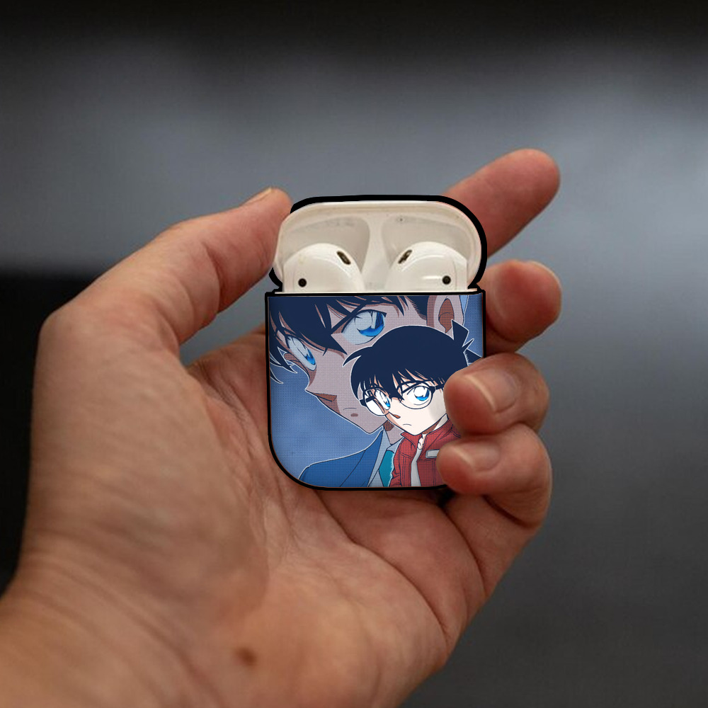 名探偵コナン Detective Conan AirPods 第2世代保護ケース ハードシェル ブラック 耐衝撃・防指紋・カラビナ付き